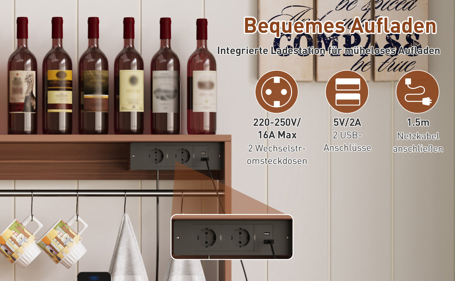 Logidon koffiebar 120 cm met glashouder en stopcontacten wit