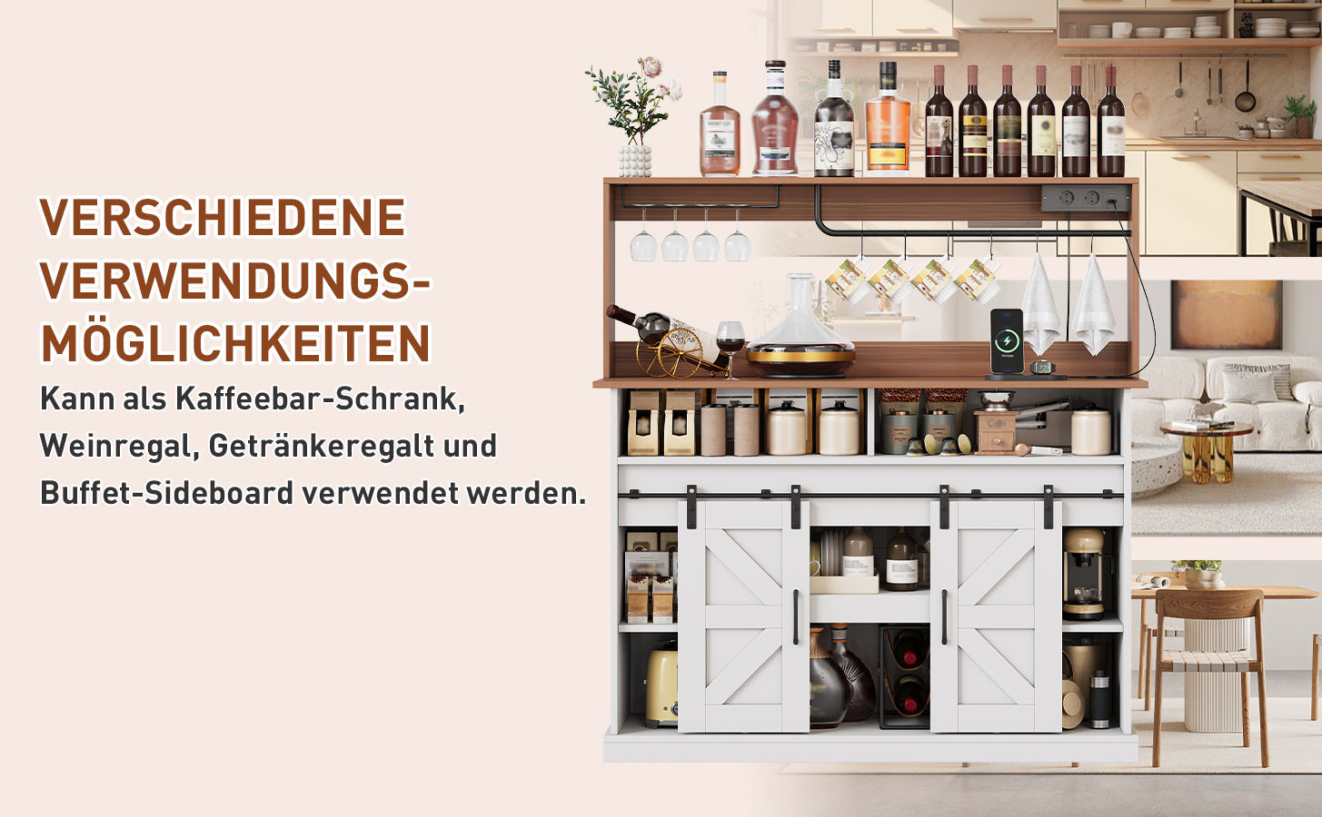 Logidon koffiebar 120 cm met glashouder en stopcontacten wit