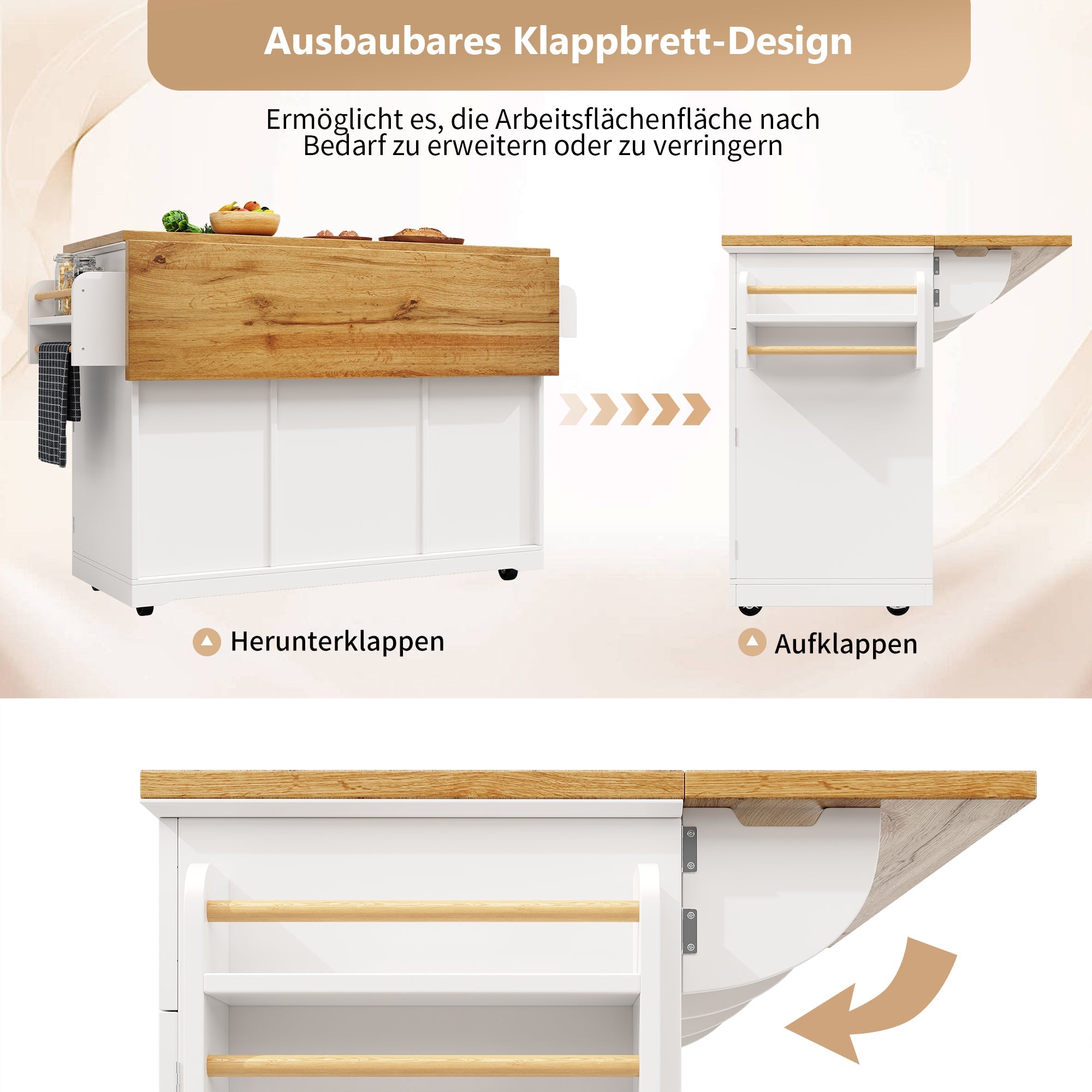 Logidon Keukeneiland Wit Houten Blad 140x40x95 cm Met Wielen