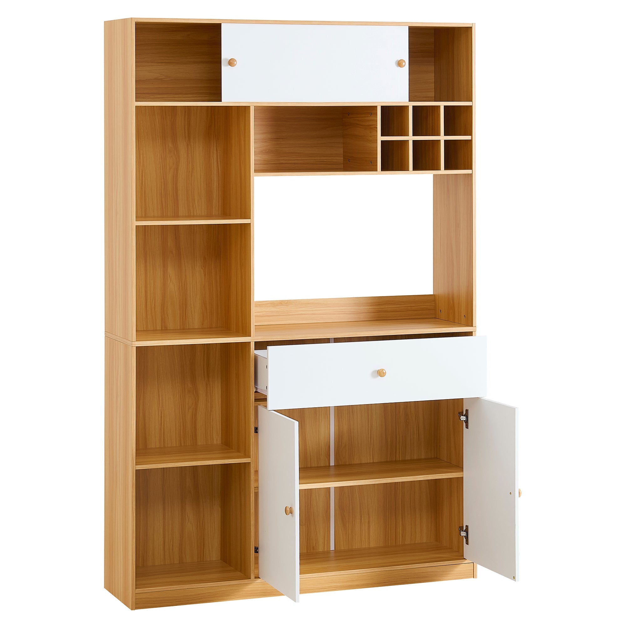 Logidon keukenkast buffet met LED-verlichting, 115x35x180 cm, naturel