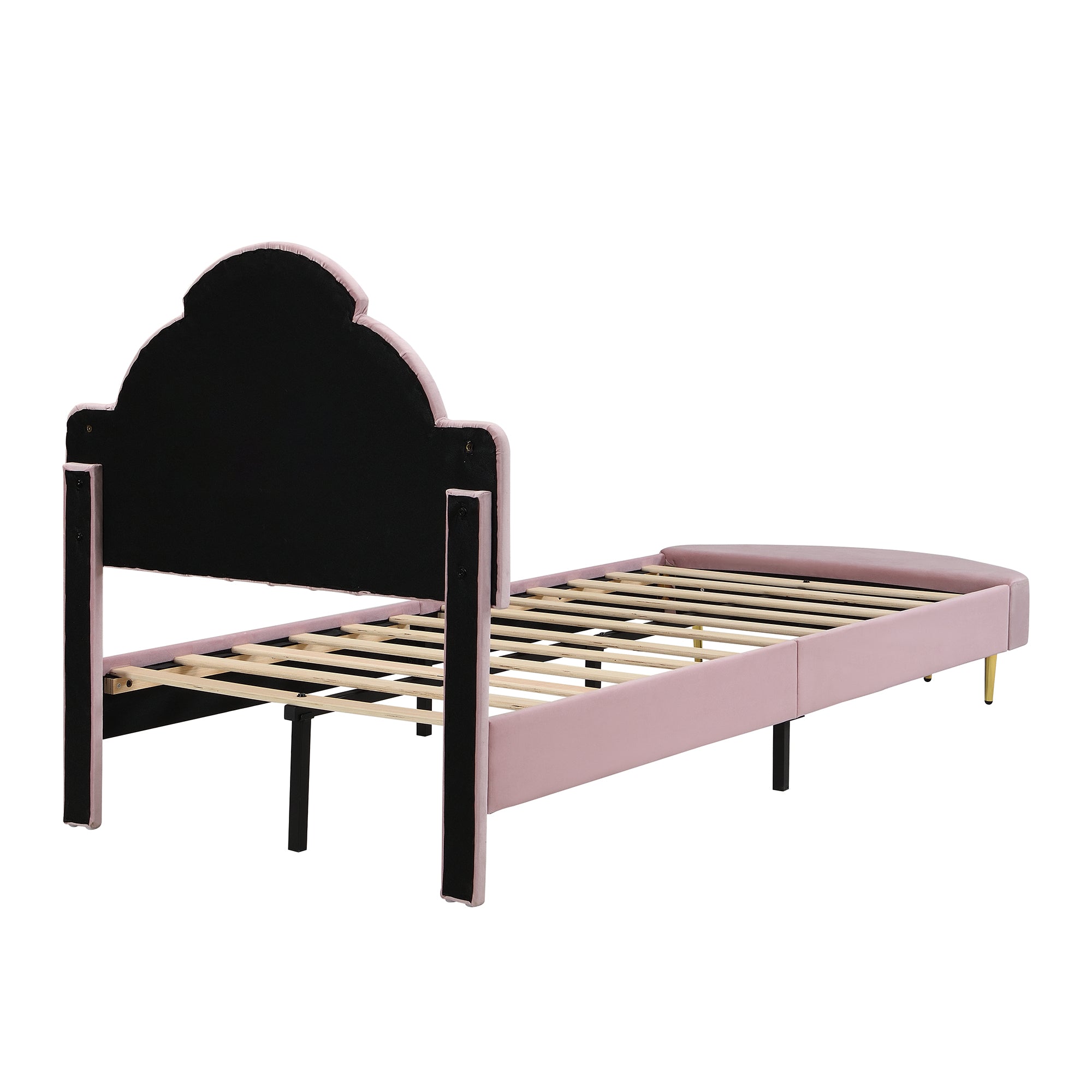 Logidon gestoffeerd bed 90x200 cm roze fluweel met bedbank en fluwelen hoofdbord