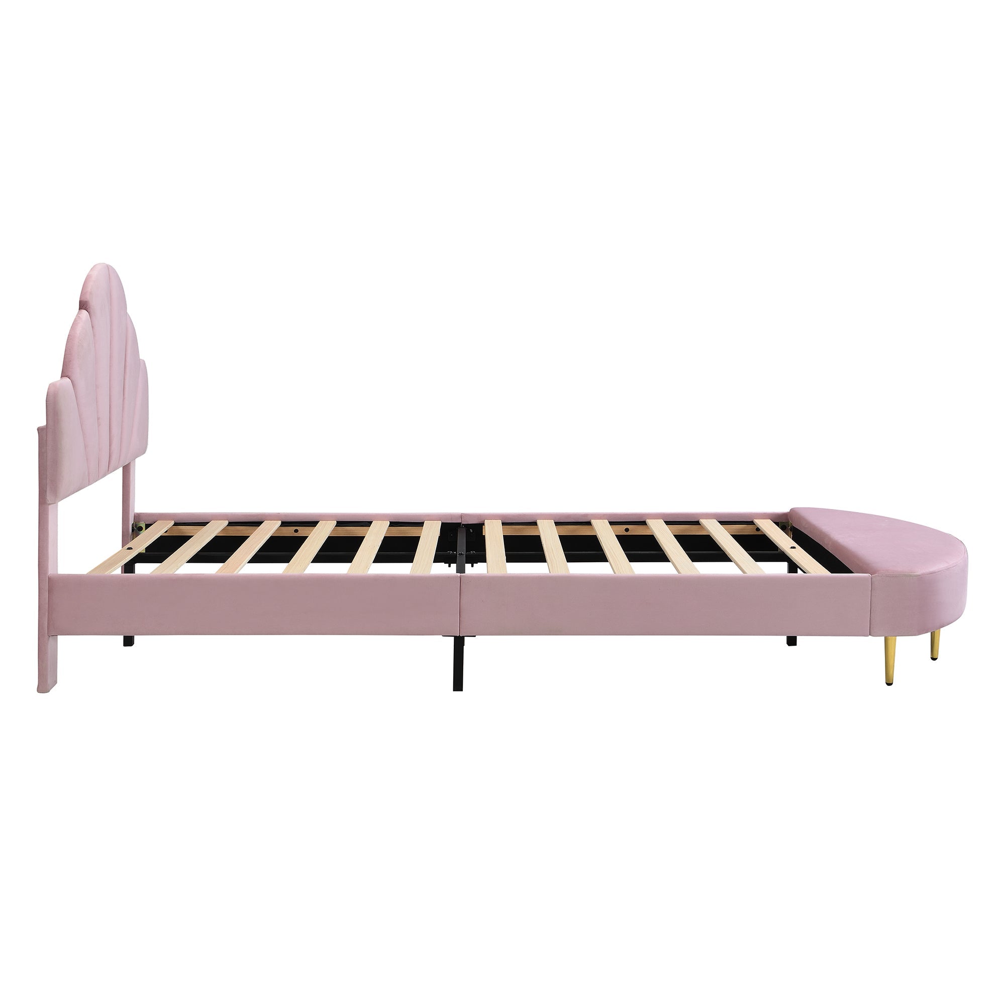 Logidon gestoffeerd bed 90x200 cm roze fluweel met bedbank en fluwelen hoofdbord