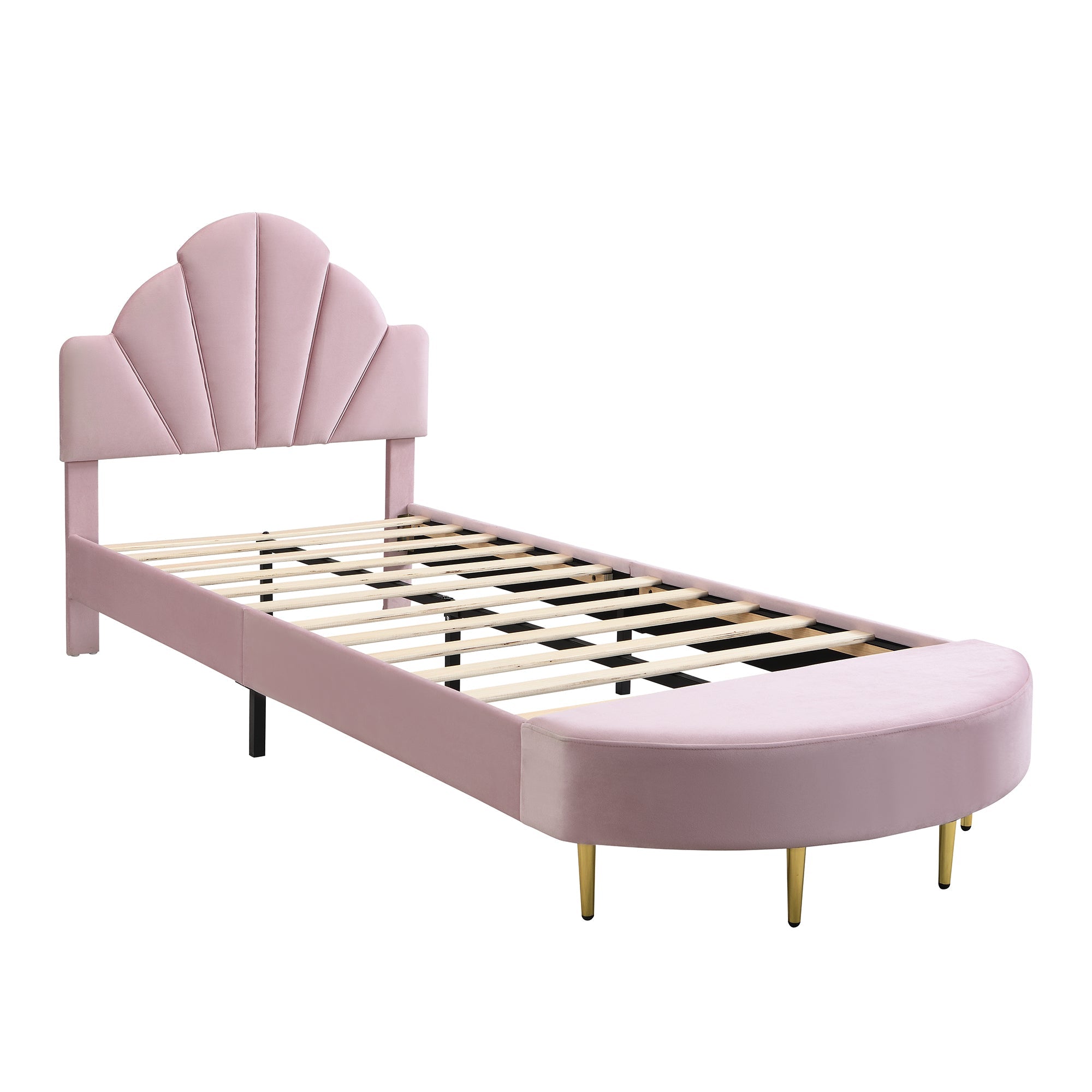 Logidon gestoffeerd bed 90x200 cm roze fluweel met bedbank en fluwelen hoofdbord