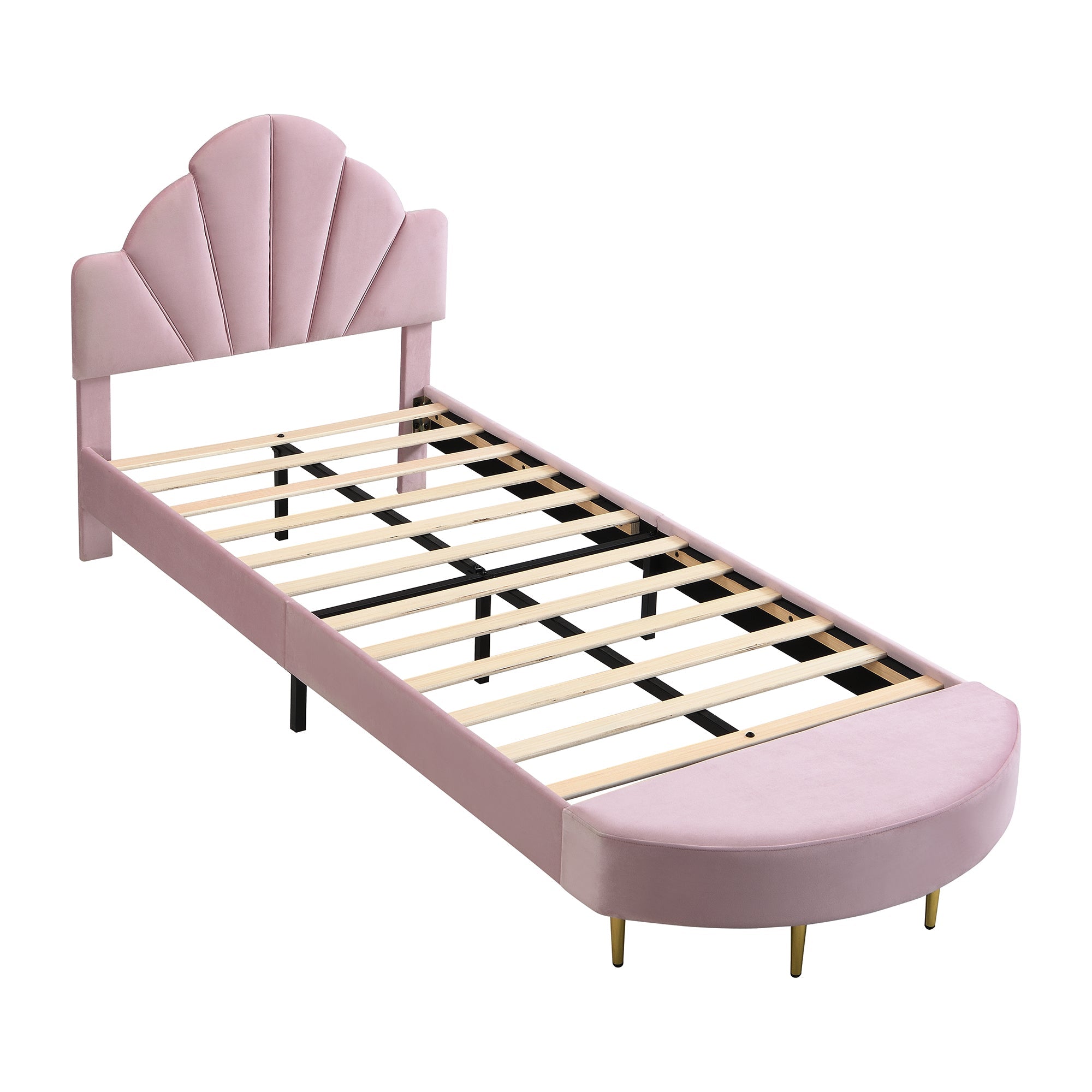 Logidon gestoffeerd bed 90x200 cm roze fluweel met bedbank en fluwelen hoofdbord