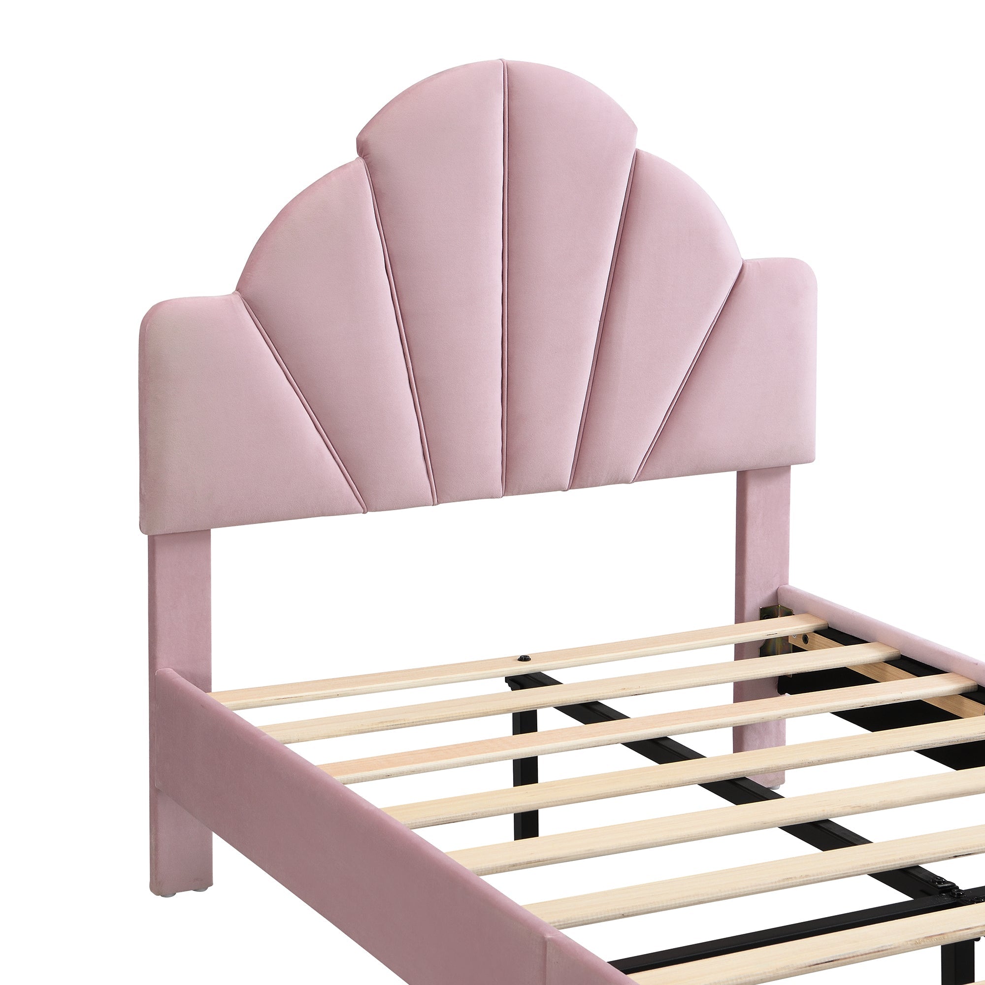 Logidon gestoffeerd bed 90x200 cm roze fluweel met bedbank en fluwelen hoofdbord
