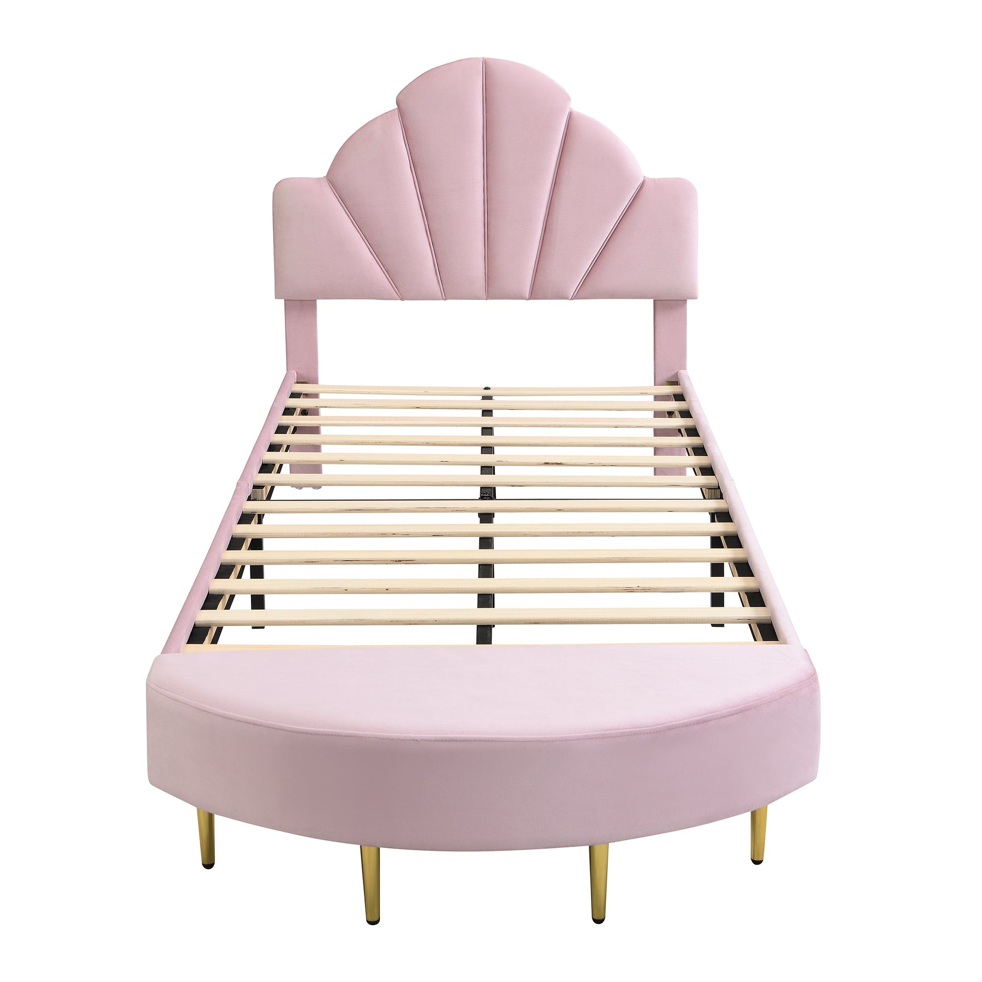 Logidon gestoffeerd bed 90x200 cm roze fluweel met bedbank en fluwelen hoofdbord