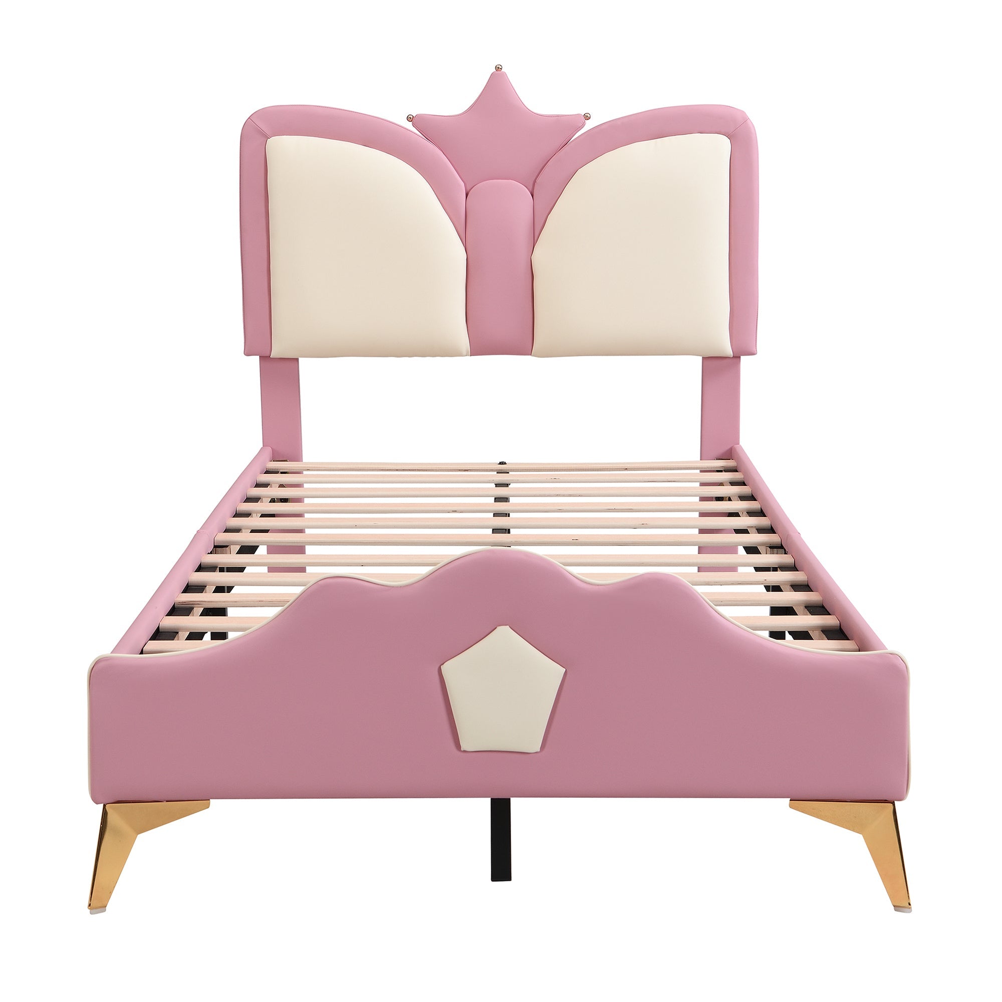 Logidon gestoffeerd bed 90x200cm roze wit kroonvormig hoofdeinde