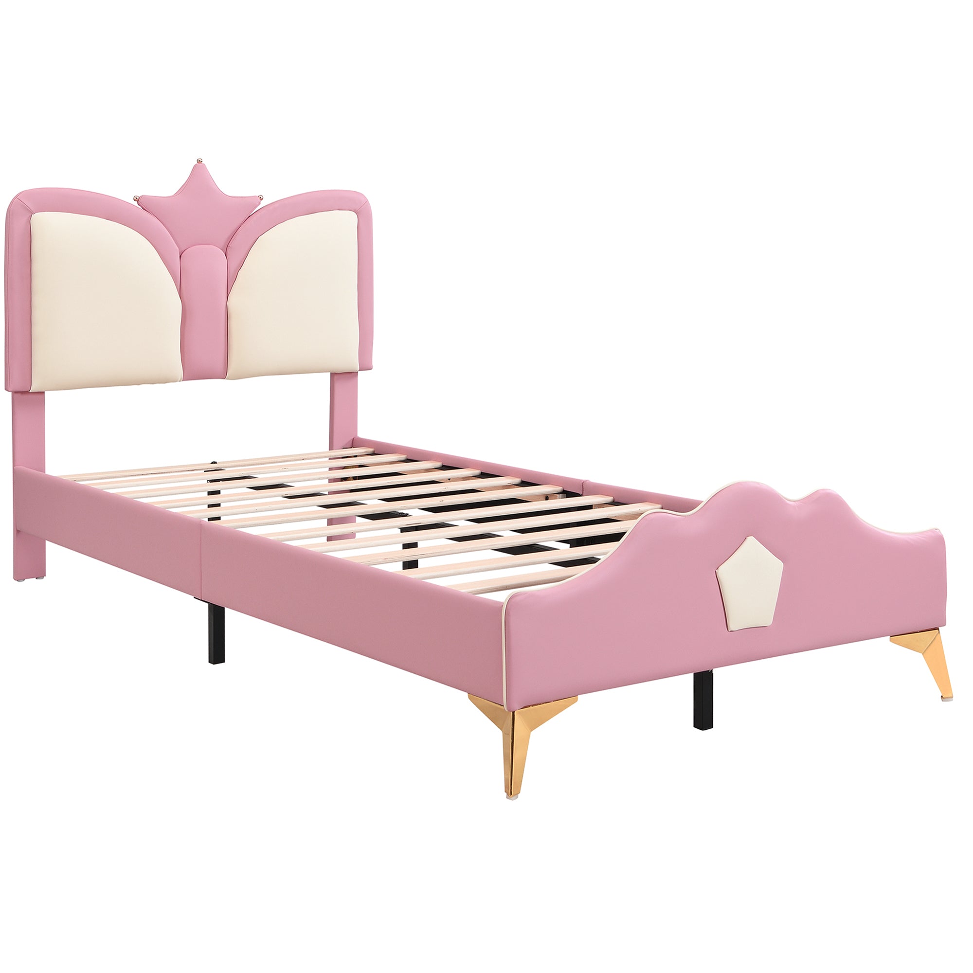 Logidon gestoffeerd bed 90x200cm roze wit kroonvormig hoofdeinde