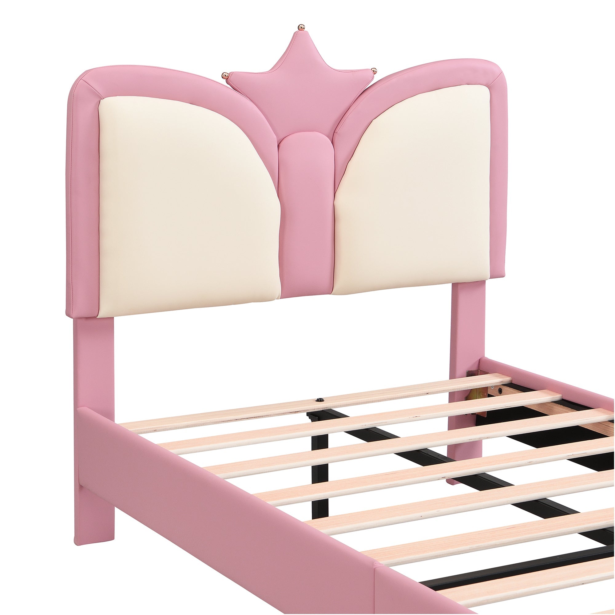 Logidon gestoffeerd bed 90x200cm roze wit kroonvormig hoofdeinde