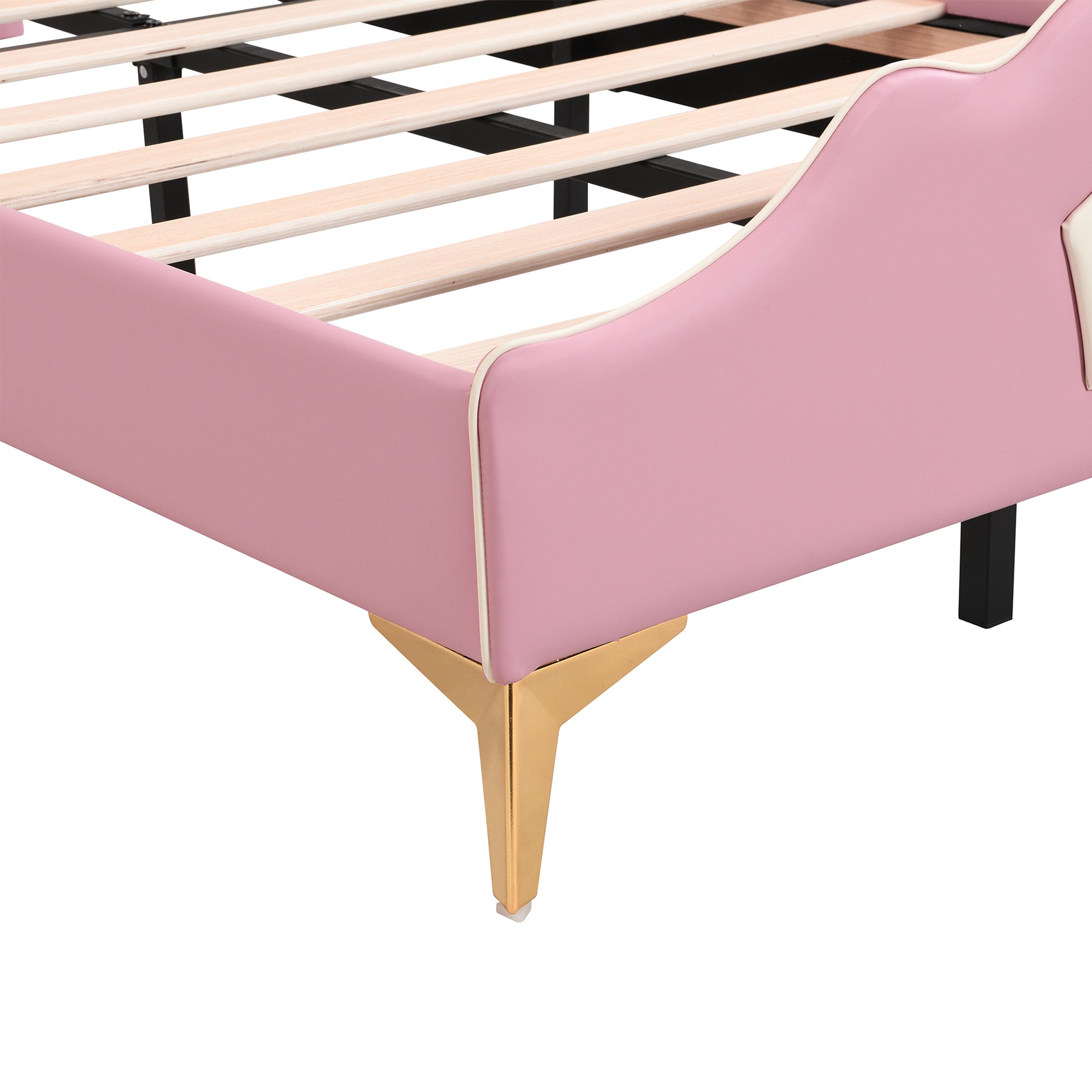 Logidon gestoffeerd bed 90x200cm roze wit kroonvormig hoofdeinde