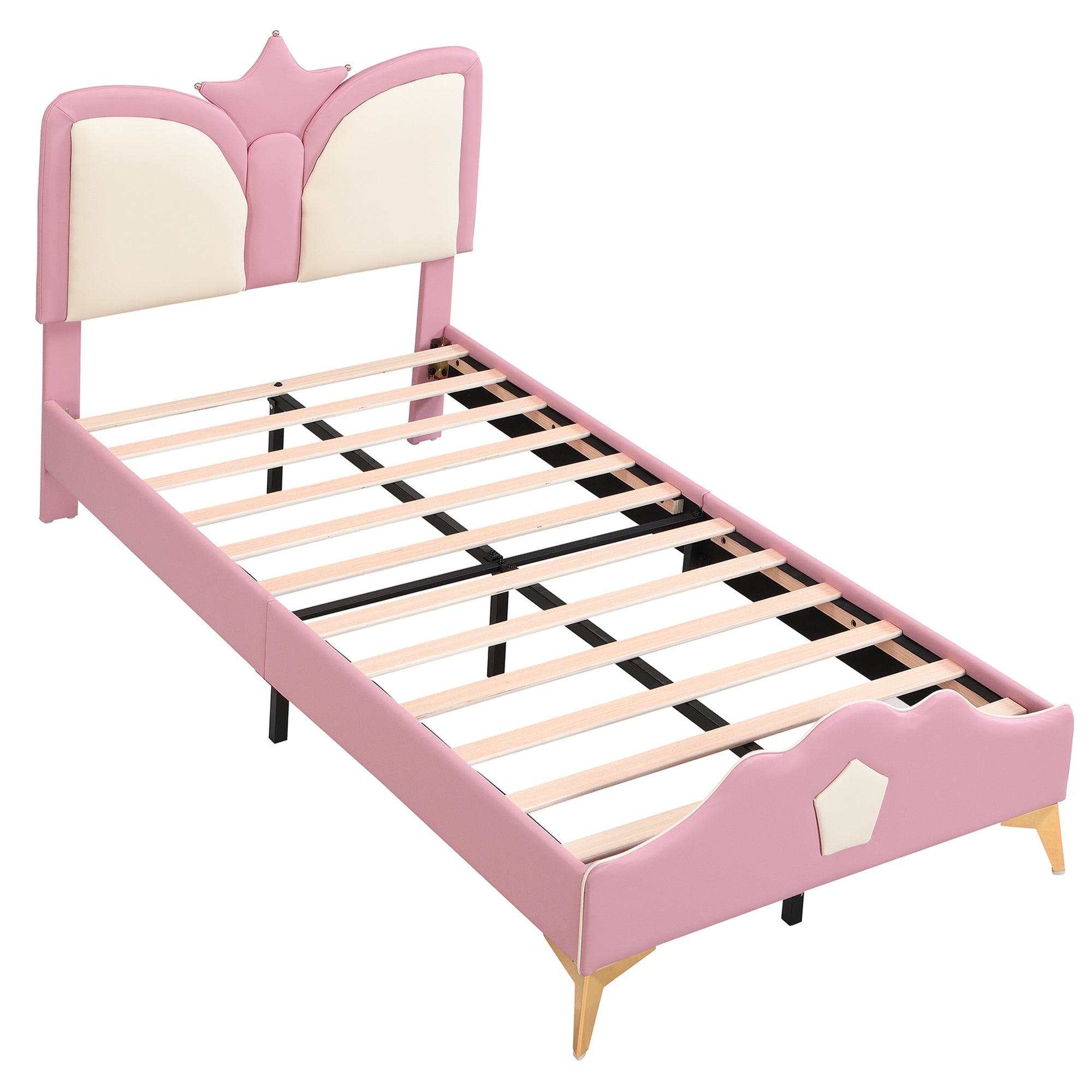 Logidon gestoffeerd bed 90x200cm roze wit kroonvormig hoofdeinde