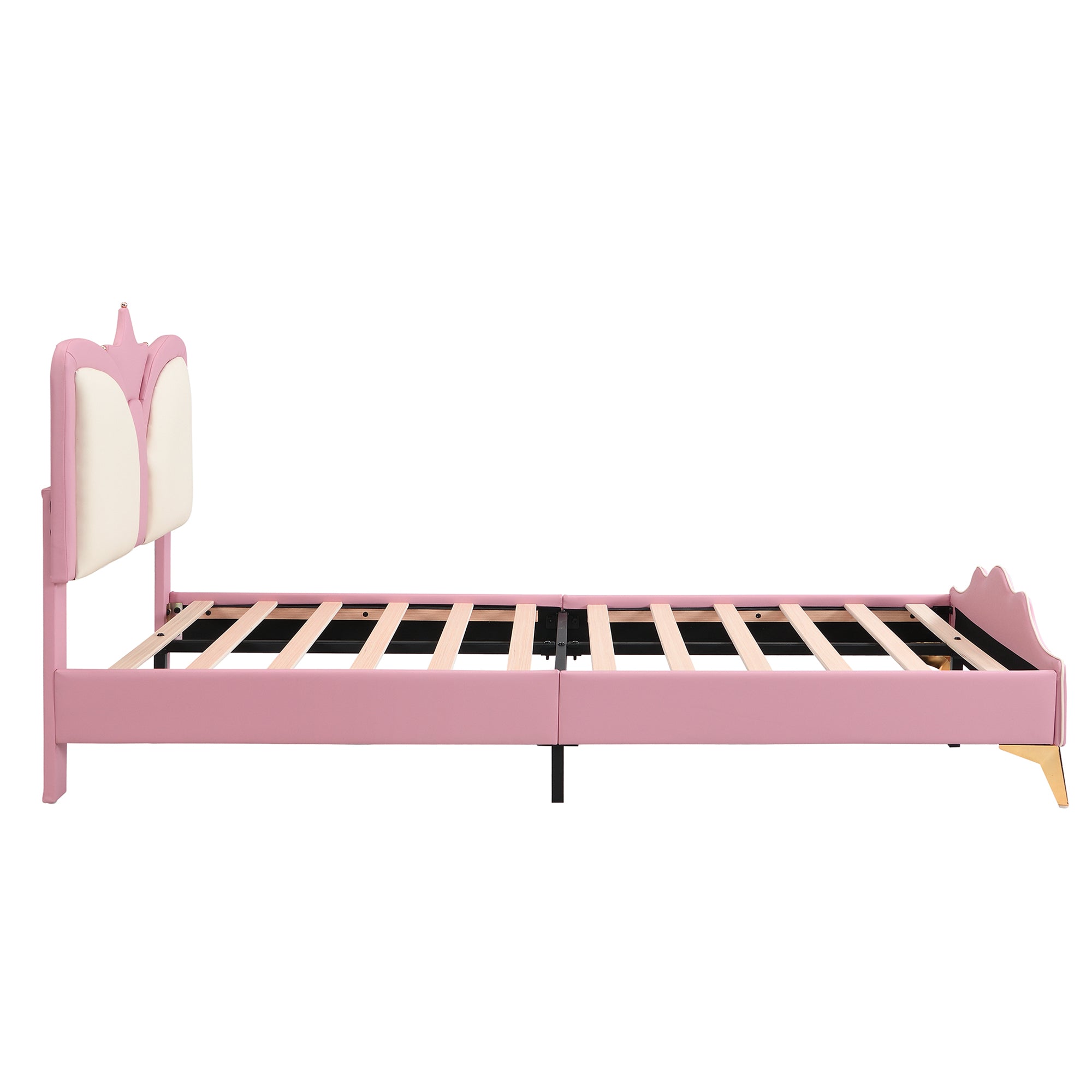 Logidon gestoffeerd bed 90x200cm roze wit kroonvormig hoofdeinde