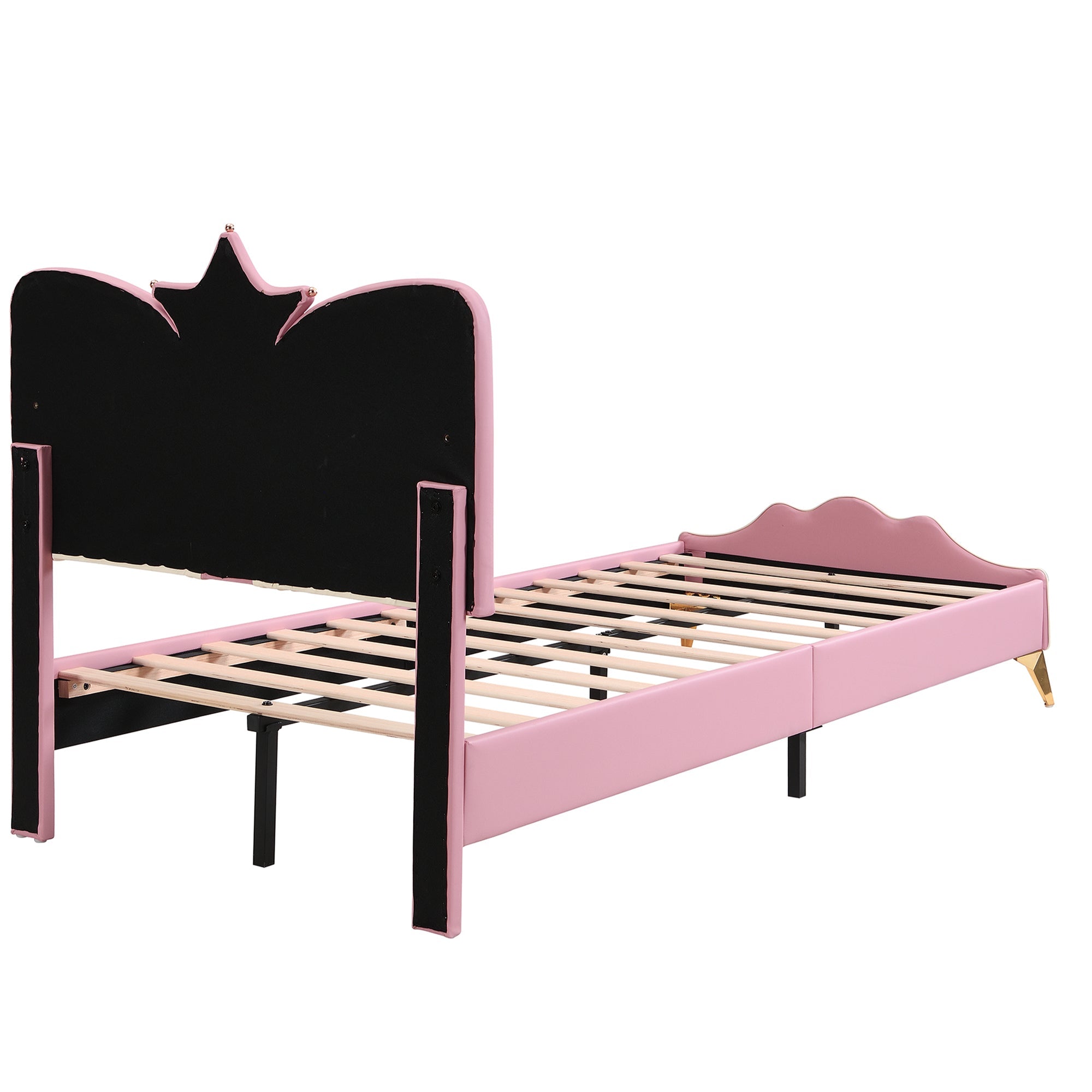 Logidon gestoffeerd bed 90x200cm roze wit kroonvormig hoofdeinde