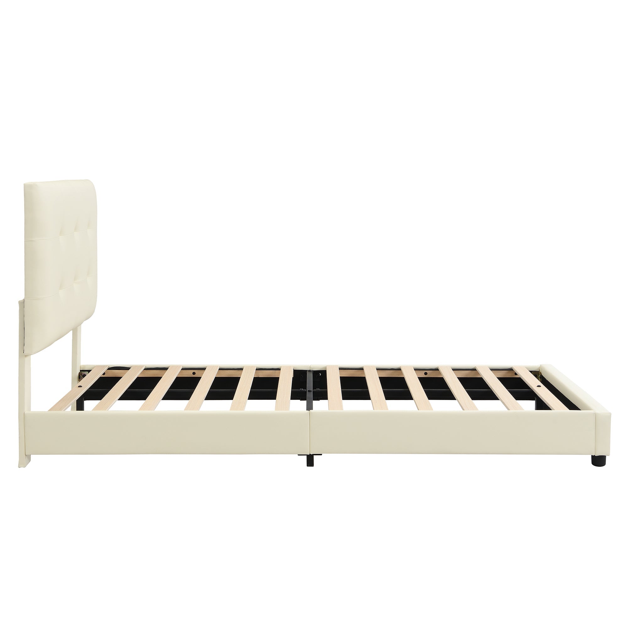 Logidon gestoffeerd bed 90x200 beige biscuit hoofdeinde zachte rugleuning