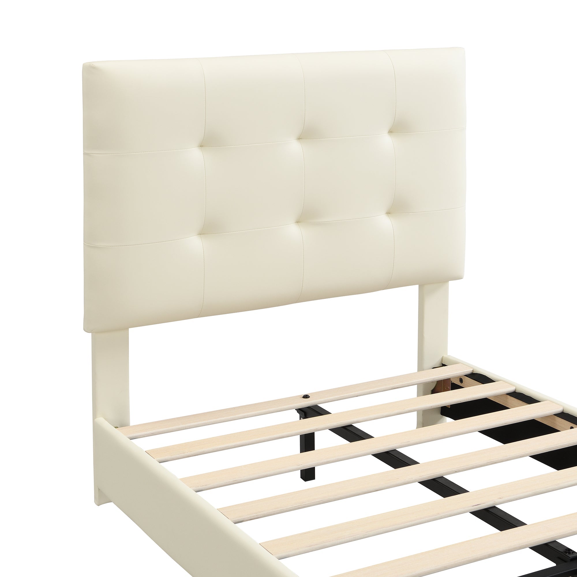 Logidon gestoffeerd bed 90x200 beige biscuit hoofdeinde zachte rugleuning