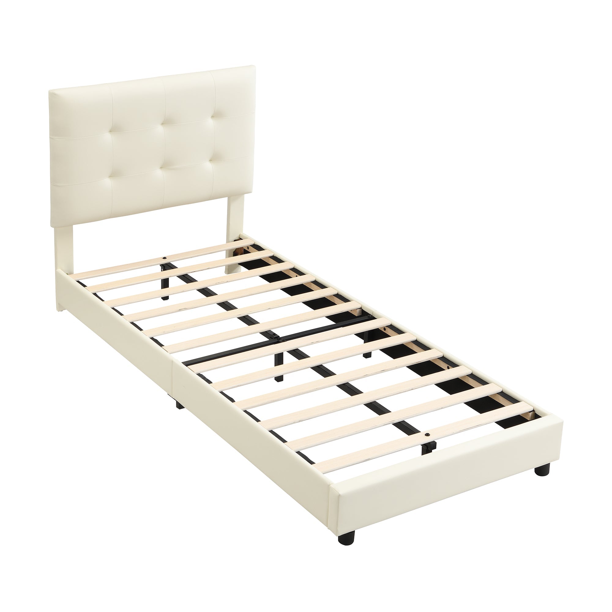 Logidon gestoffeerd bed 90x200 beige biscuit hoofdeinde zachte rugleuning