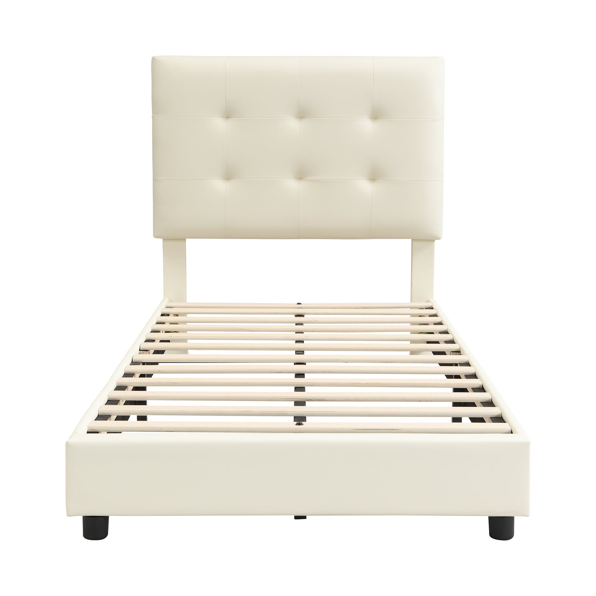 Logidon gestoffeerd bed 90x200 beige biscuit hoofdeinde zachte rugleuning