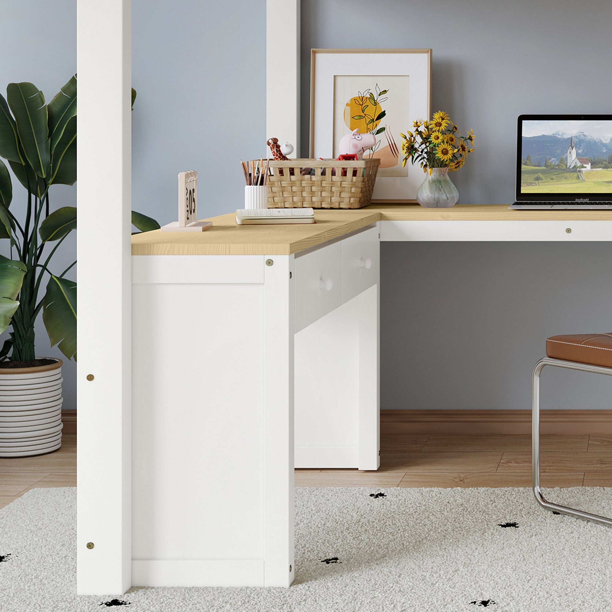 Logidon hoogslaper 140x200 cm wit naturel U-vormige lange tafel 2 lades