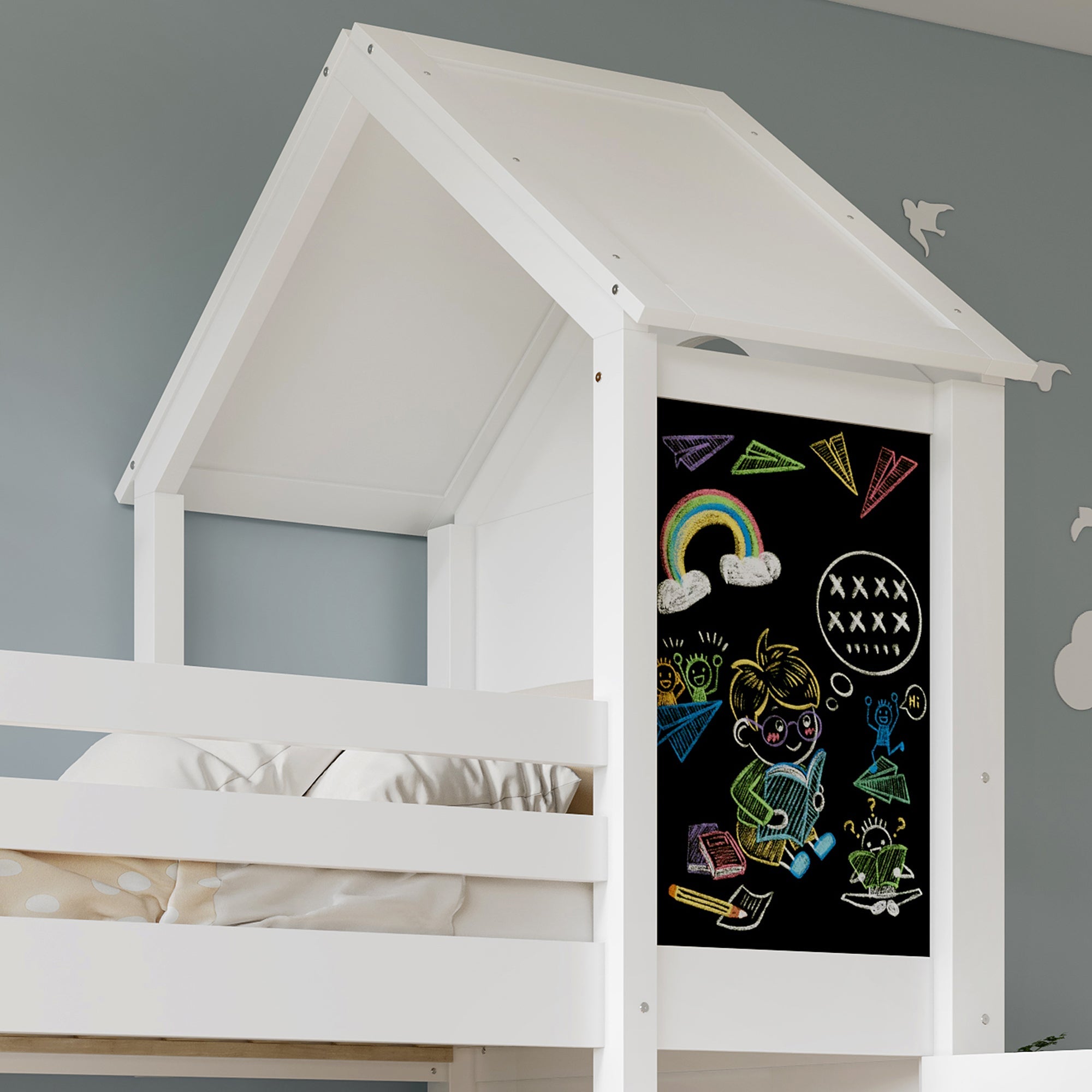 Logidon stapelbed wit 90x200 met deurpaneeldak en ladder