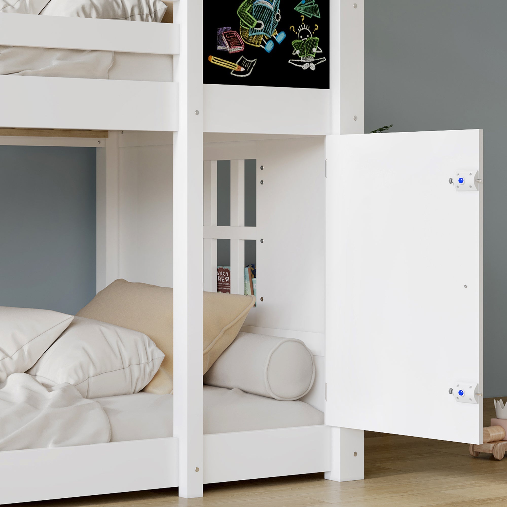 Logidon stapelbed wit 90x200 met deurpaneeldak en ladder