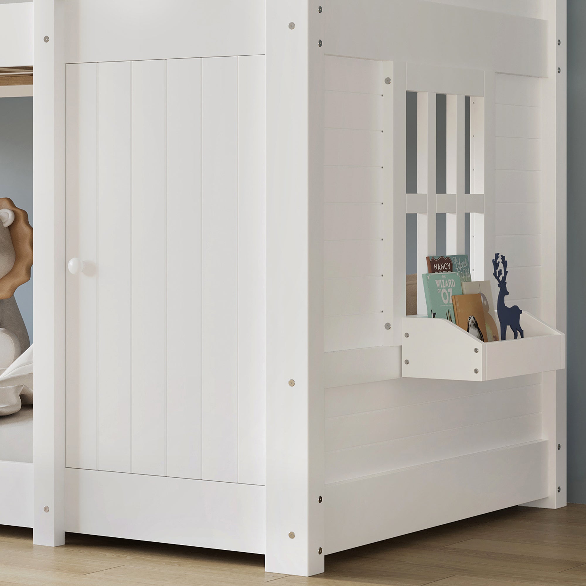Logidon stapelbed wit 90x200 met deurpaneeldak en ladder