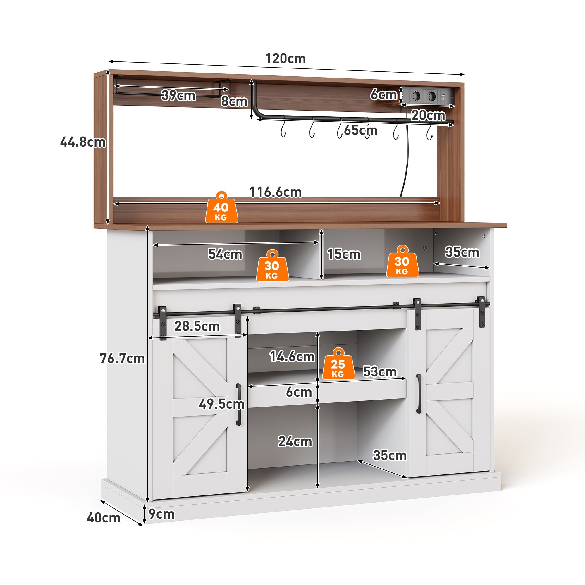 Logidon koffiebar 120 cm met glashouder en stopcontacten wit