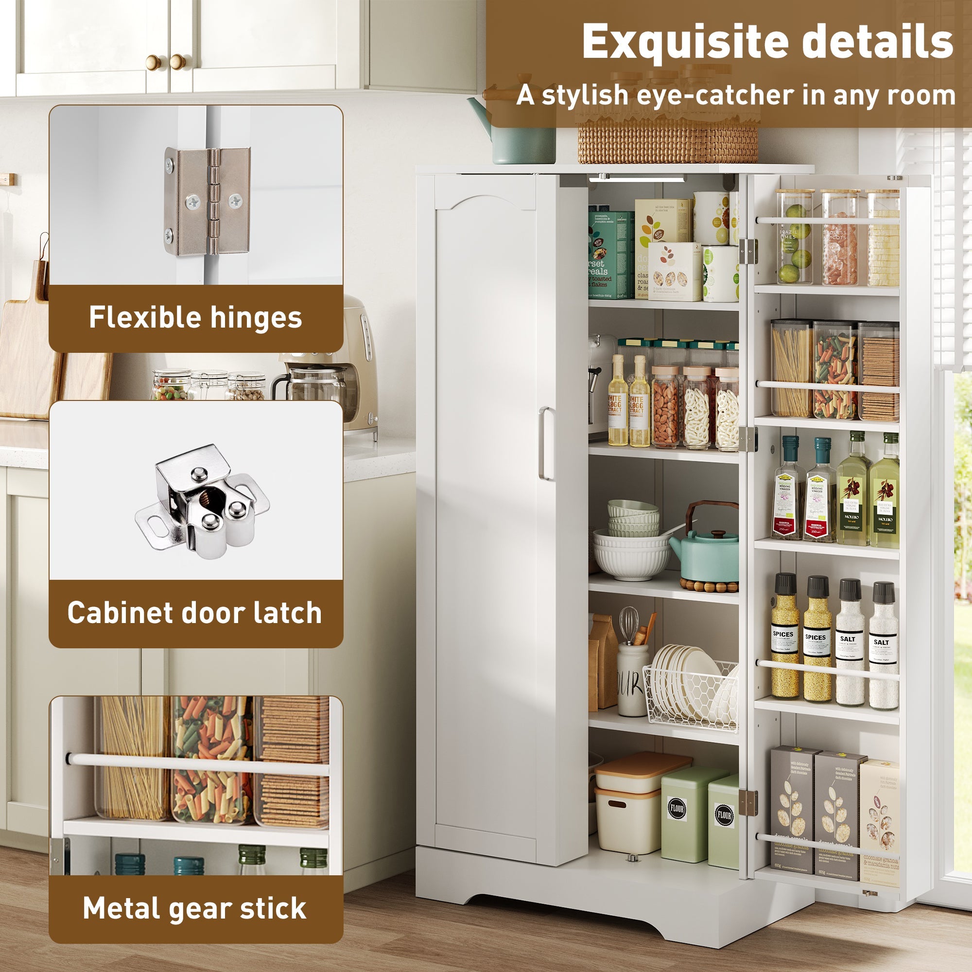 Logidon 60x35x128cm witte keukenkast LED-sensorlicht verstelbare planken