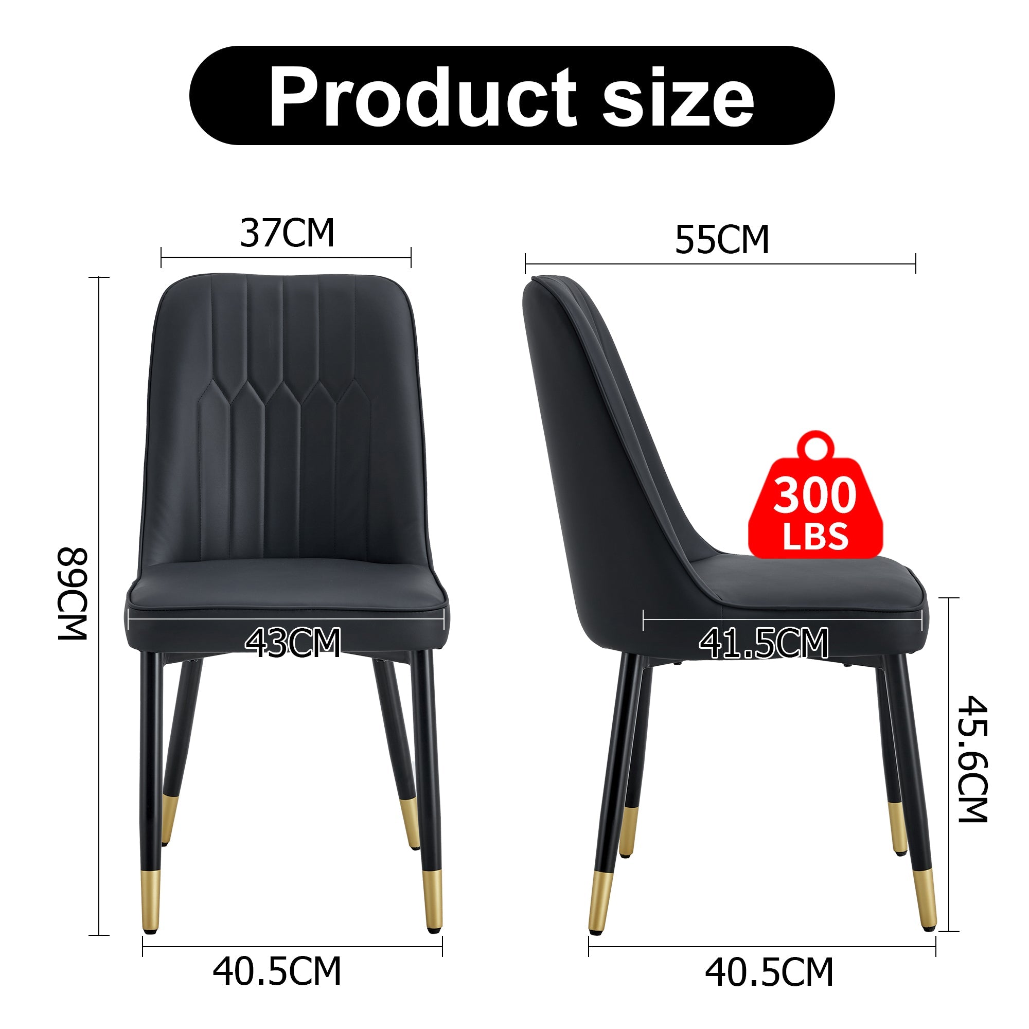 Logidon set van twee zwarte eetkamerstoelen met PU lederen rugkussens