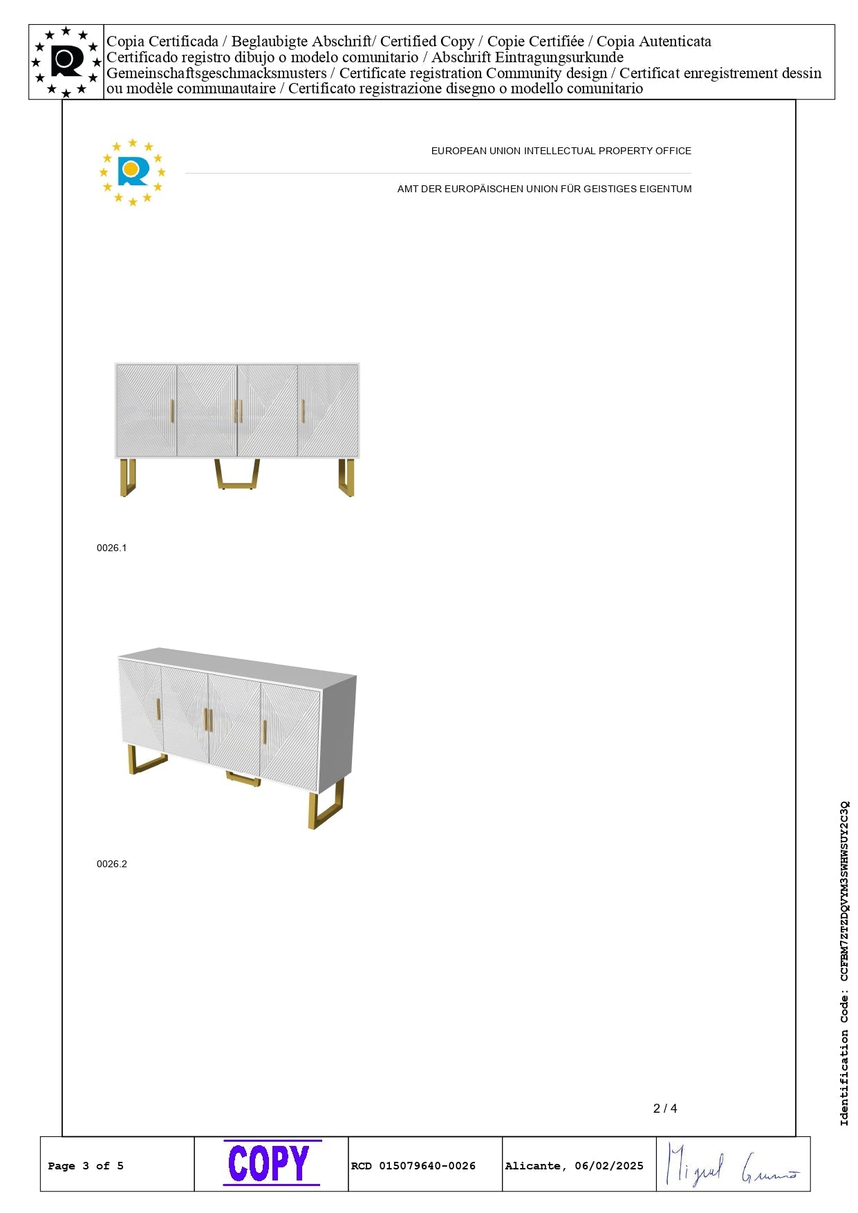 Logidon dressoir 4 deuren 150 cm wit hoogglans gouden handgrepen