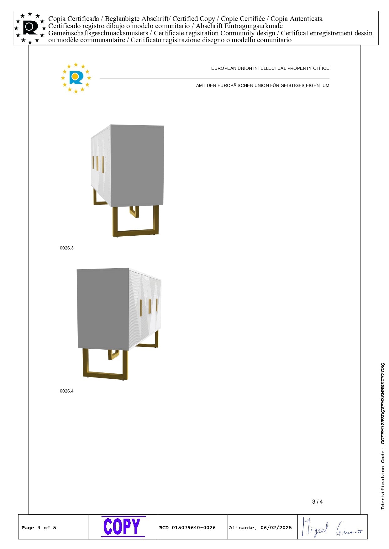 Logidon dressoir 4 deuren 150 cm wit hoogglans gouden handgrepen