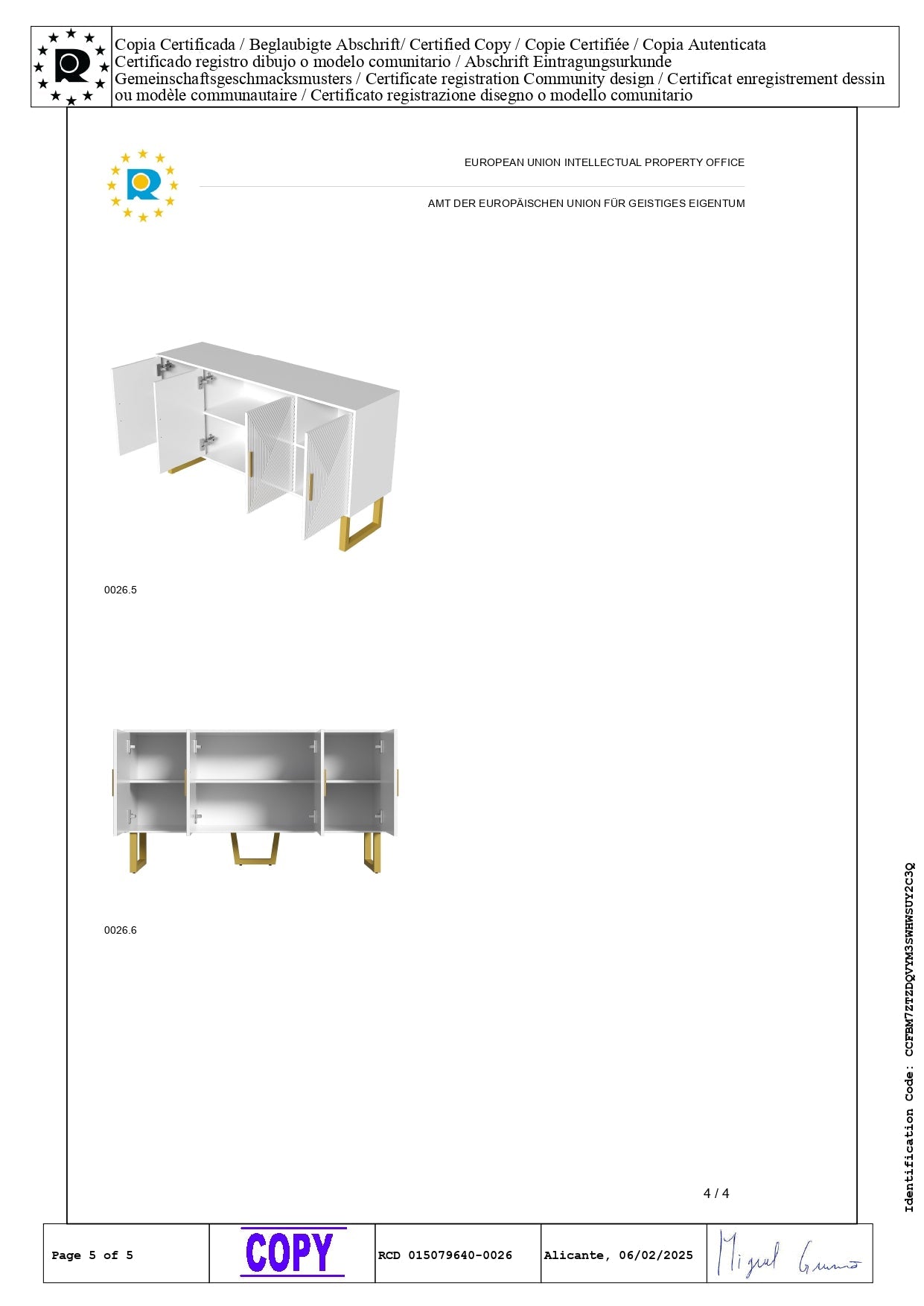 Logidon dressoir 4 deuren 150 cm wit hoogglans gouden handgrepen