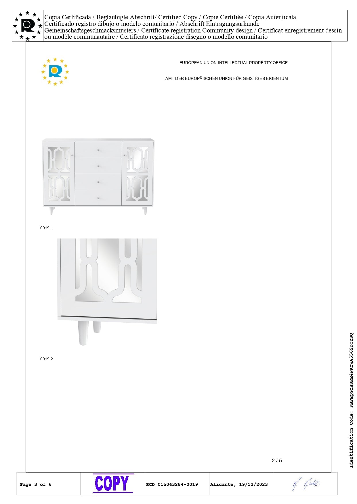 Logidon Wit Spiegeldressoir met Kristallen Handgrepen 147,5x40x102 cm