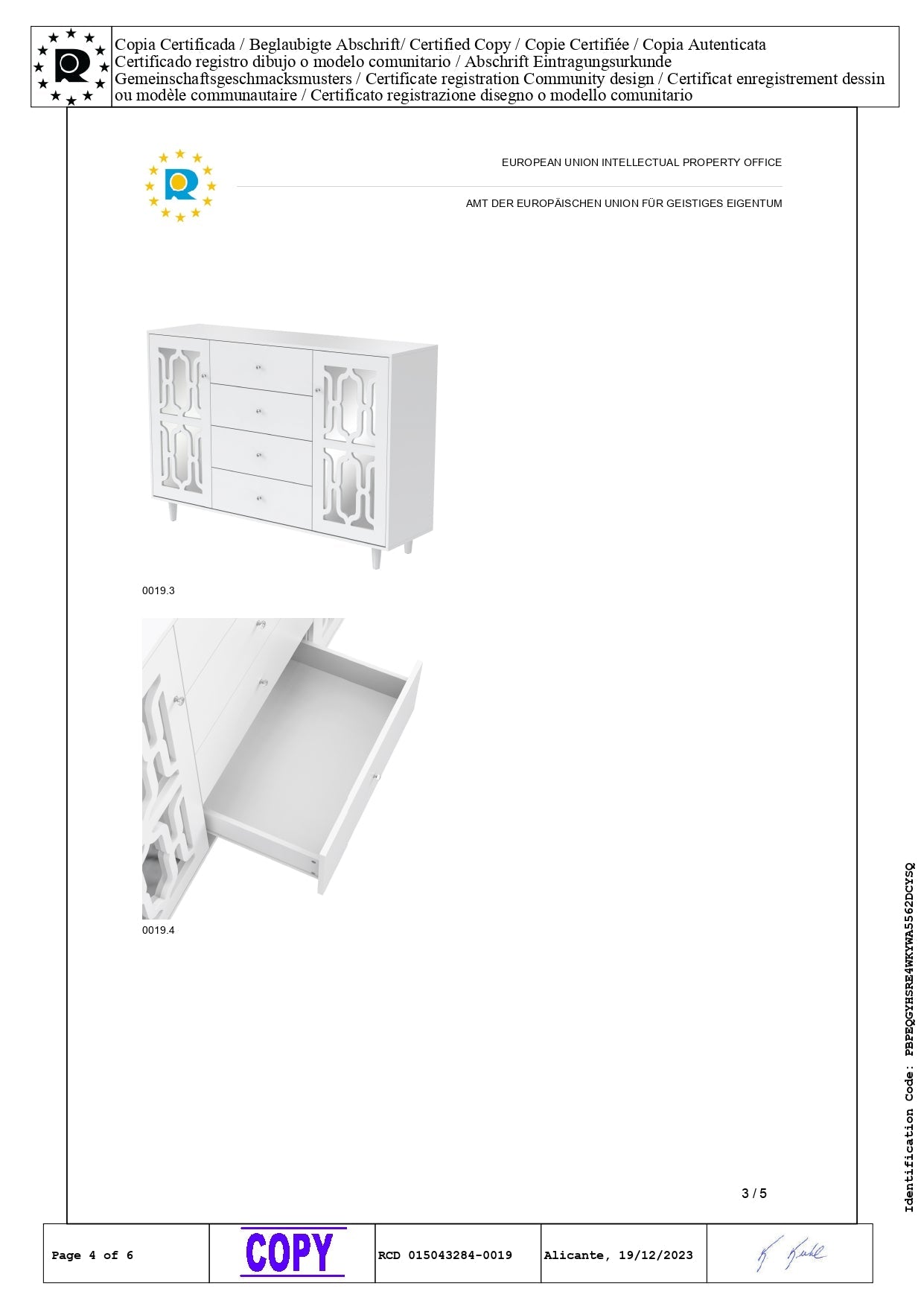 Logidon Wit Spiegeldressoir met Kristallen Handgrepen 147,5x40x102 cm