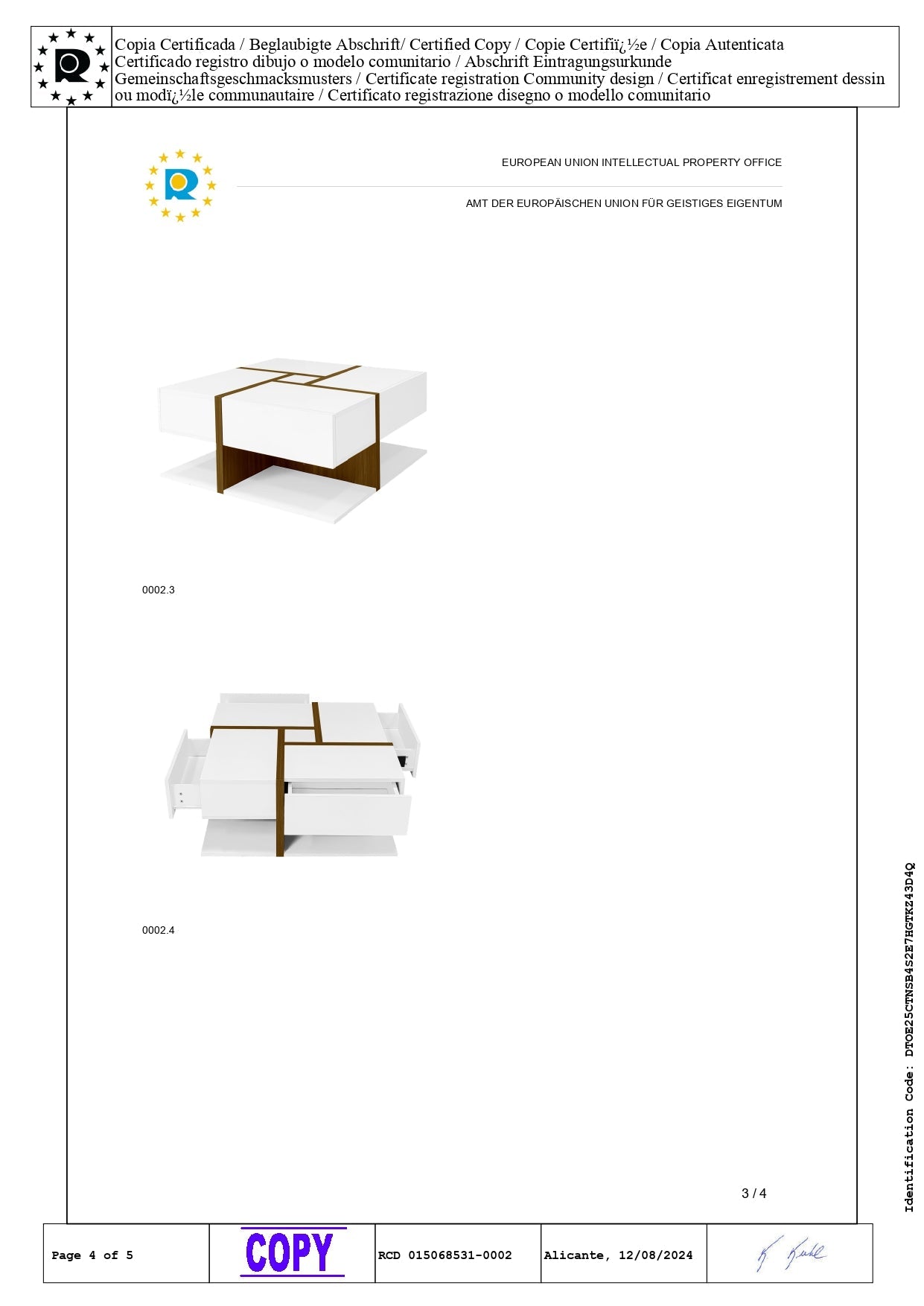 Logidon hoogglans salontafel wit met vier lades 78x78 cm