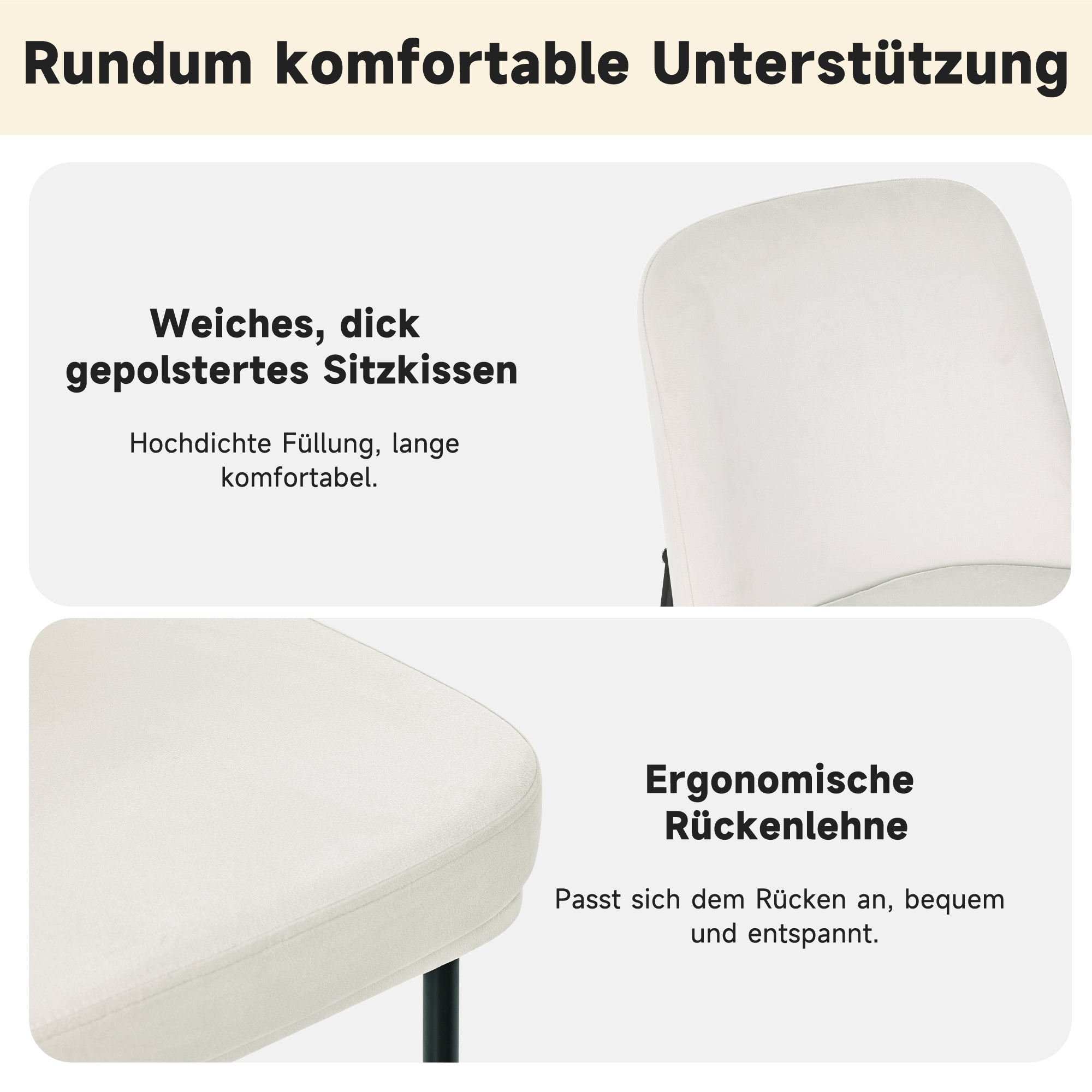 Logidon eetkamerstoelen set van 2 beige fluwelen dikke zitkussens metalen poten