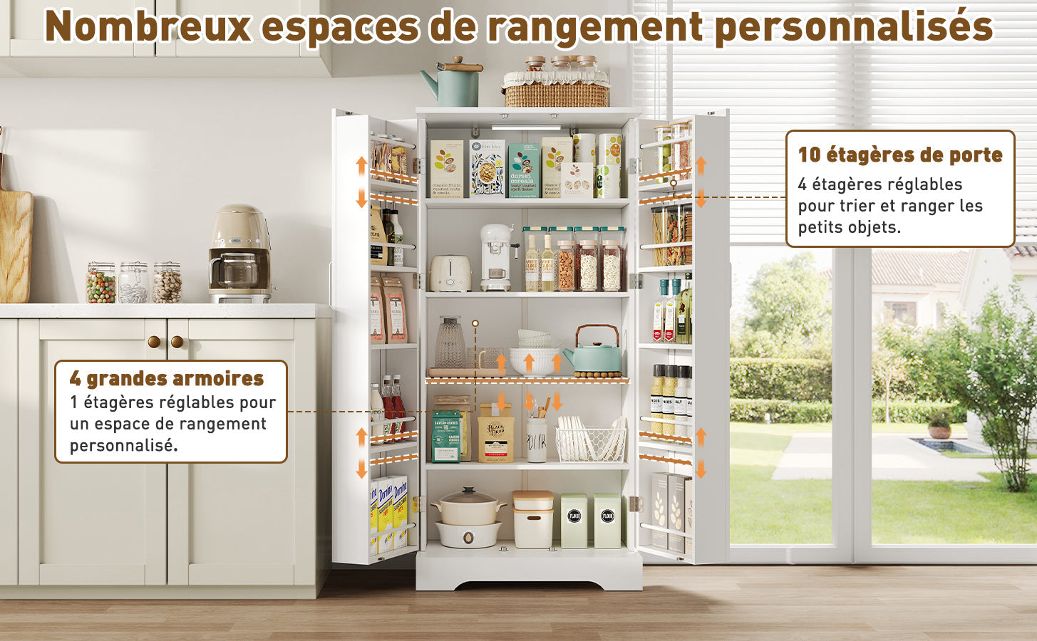 Logidon 60x35x128cm witte keukenkast LED-sensorlicht verstelbare planken