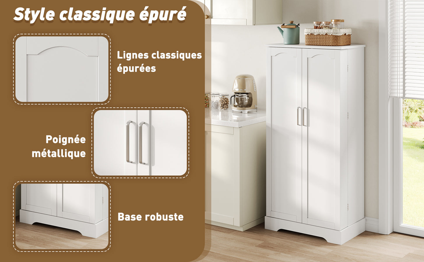 Logidon 60x35x128cm witte keukenkast LED-sensorlicht verstelbare planken