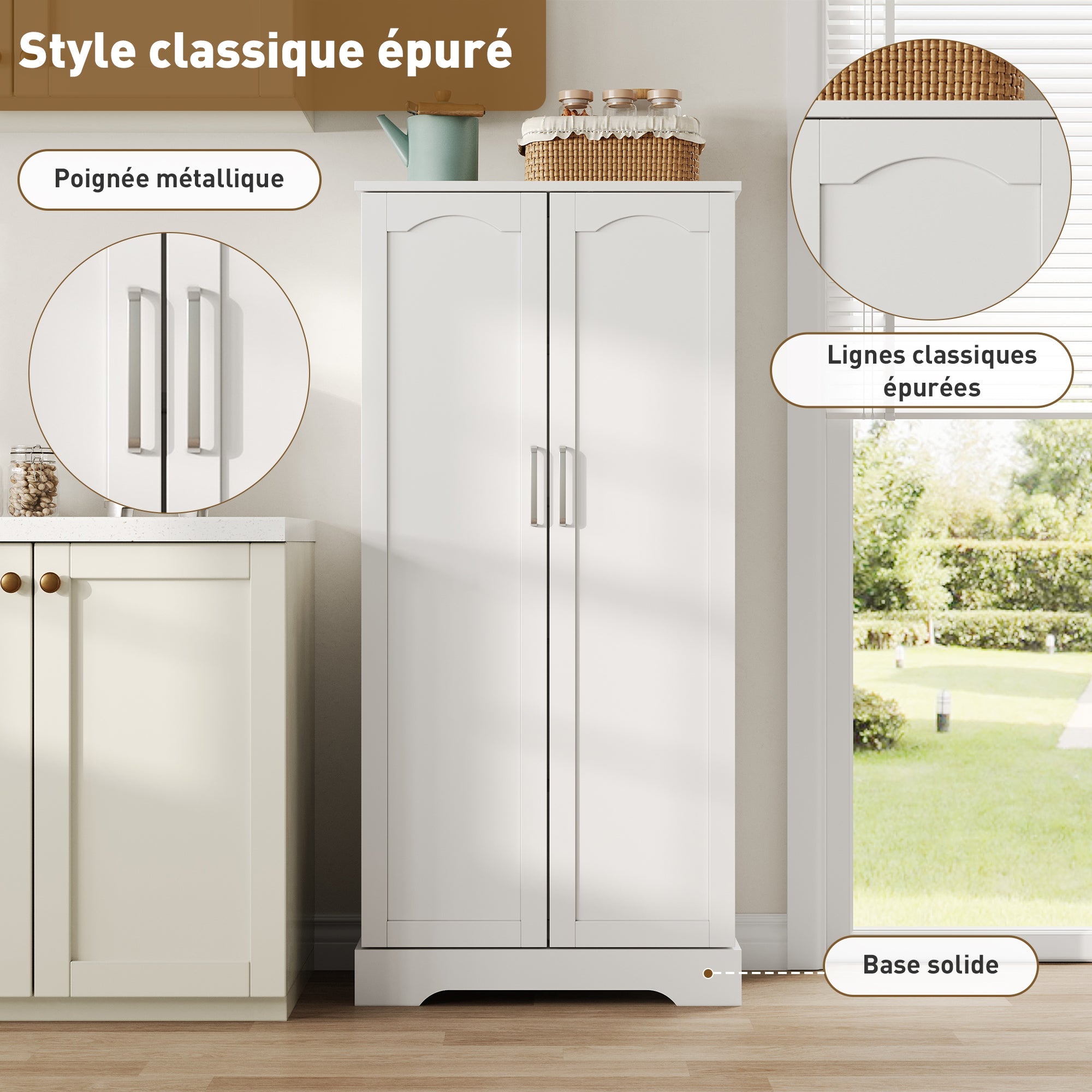 Logidon 60x35x128cm witte keukenkast LED-sensorlicht verstelbare planken