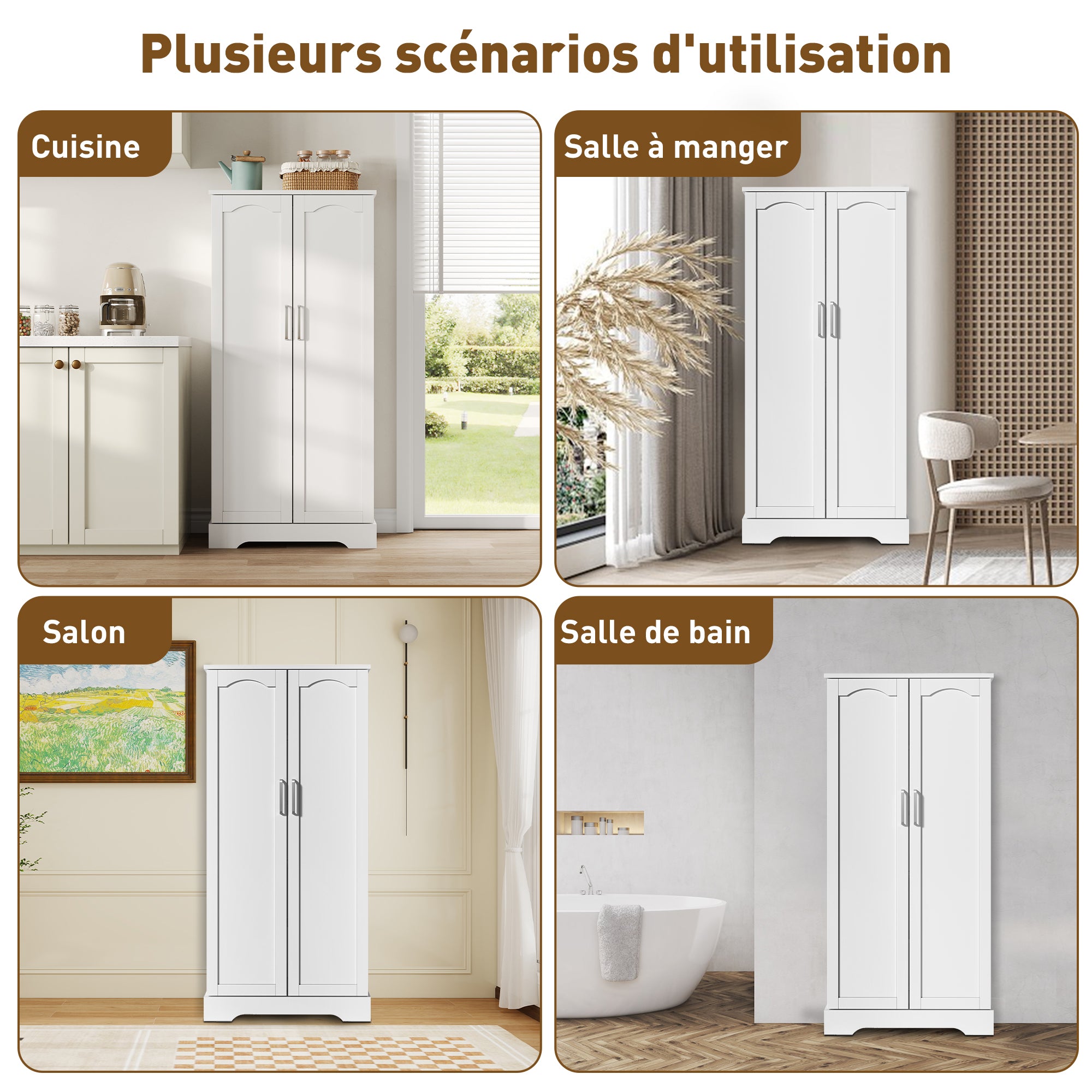 Logidon 60x35x128cm witte keukenkast LED-sensorlicht verstelbare planken