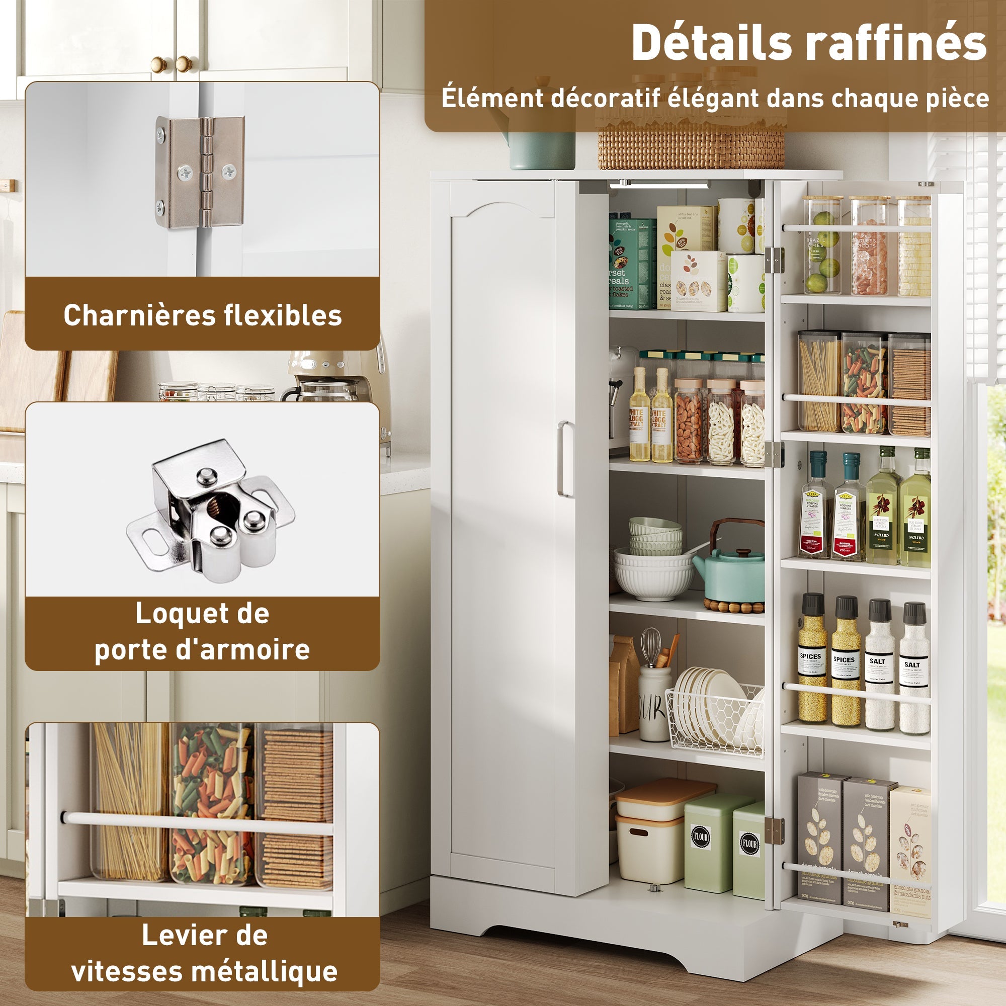 Logidon 60x35x128cm witte keukenkast LED-sensorlicht verstelbare planken