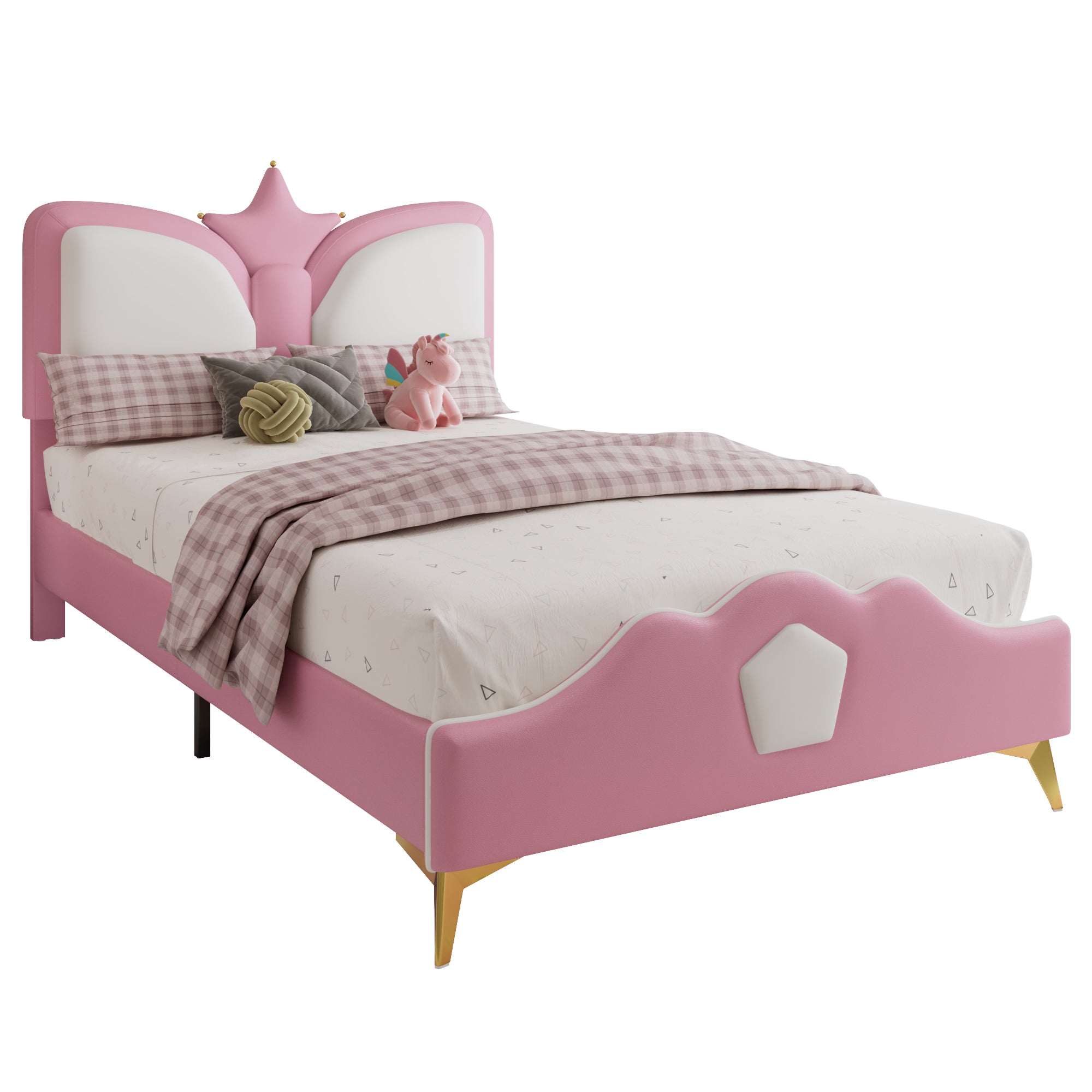 Logidon gestoffeerd bed 90x200cm roze wit kroonvormig hoofdeinde