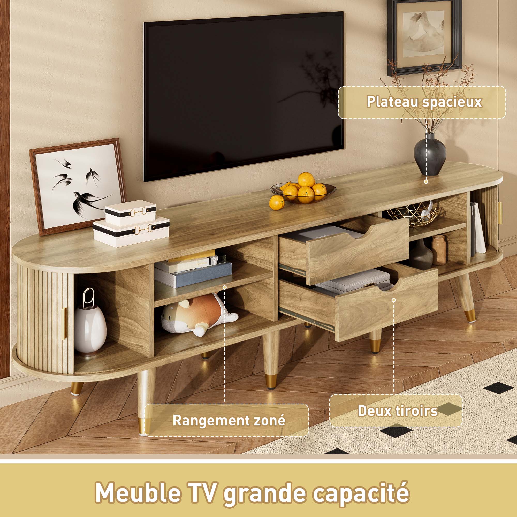 Logidon TV-meubel met schuifdeuren 175 centimeter bruin MDF lowboard