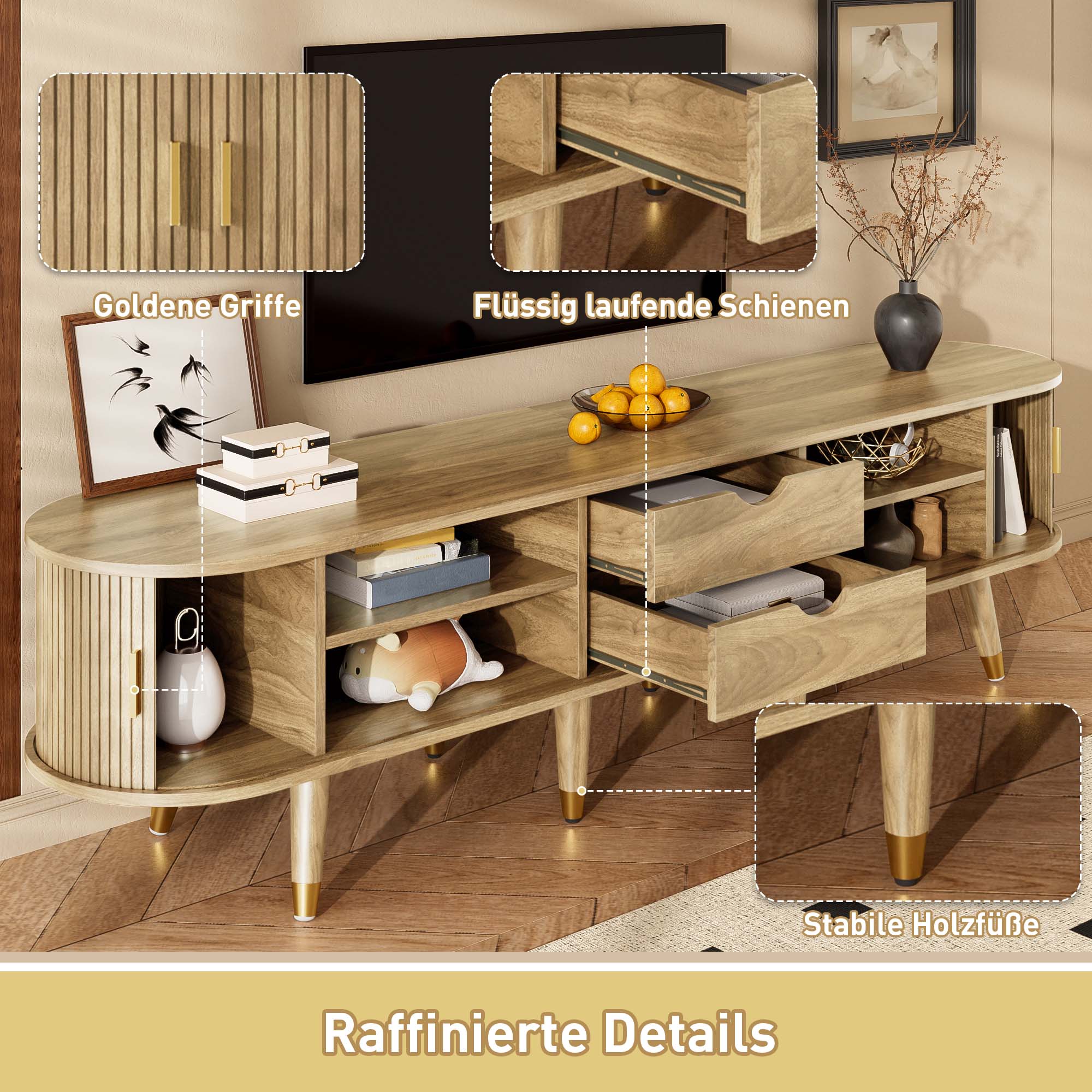 Logidon TV-meubel met schuifdeuren 175 centimeter bruin MDF lowboard