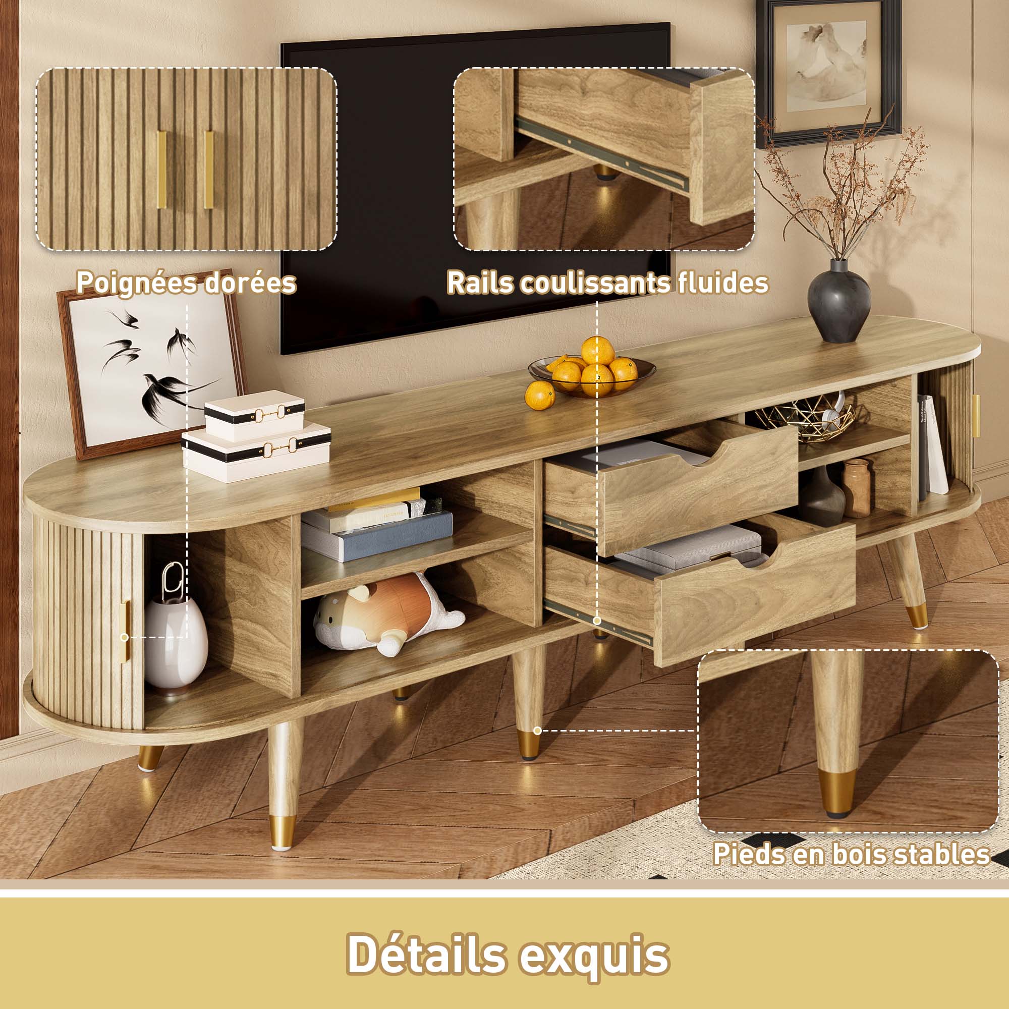 Logidon TV-meubel met schuifdeuren 175 centimeter bruin MDF lowboard