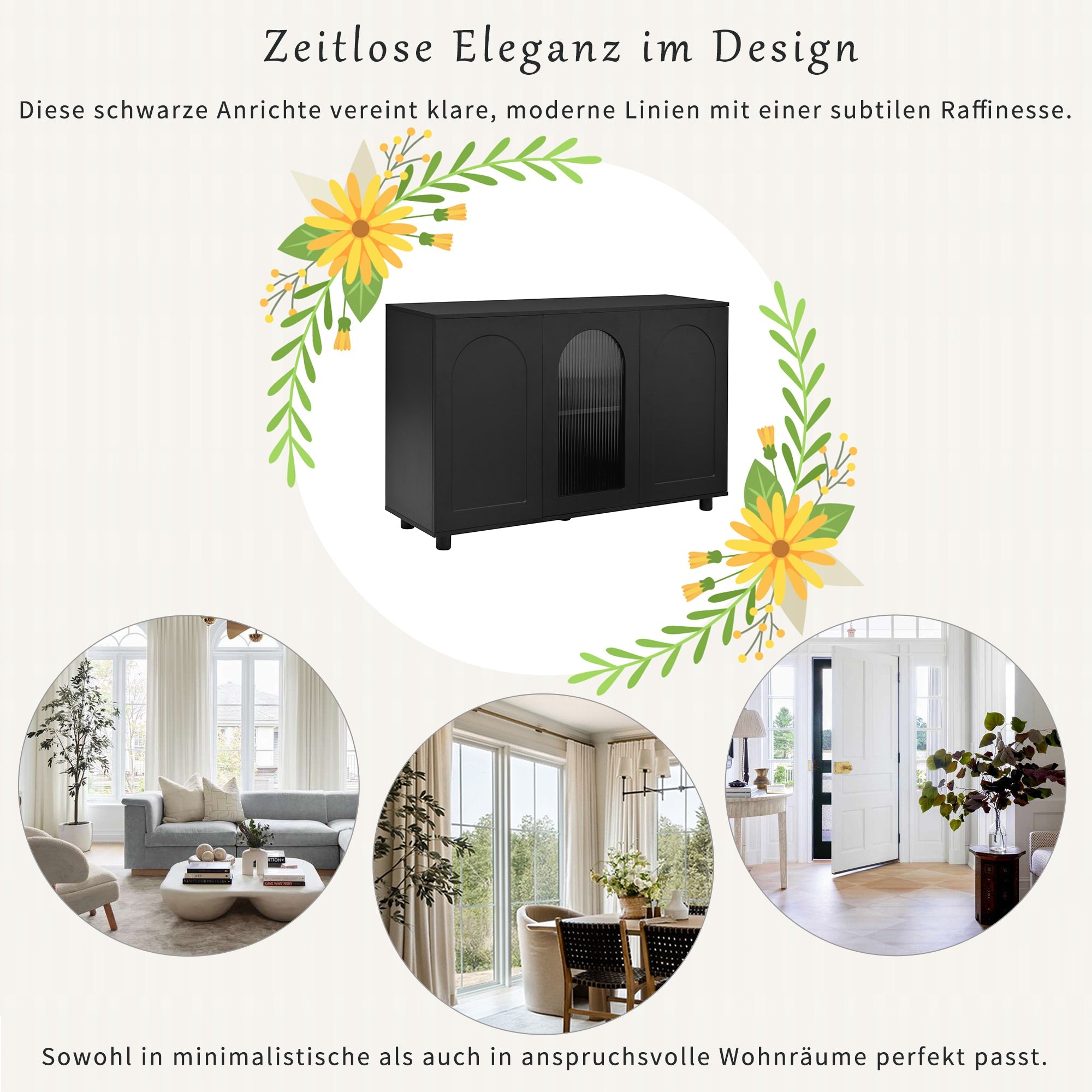 Logidon UForm Dressoir Zwart 120x40x78,5 cm Glazen Deur Rebounder Design