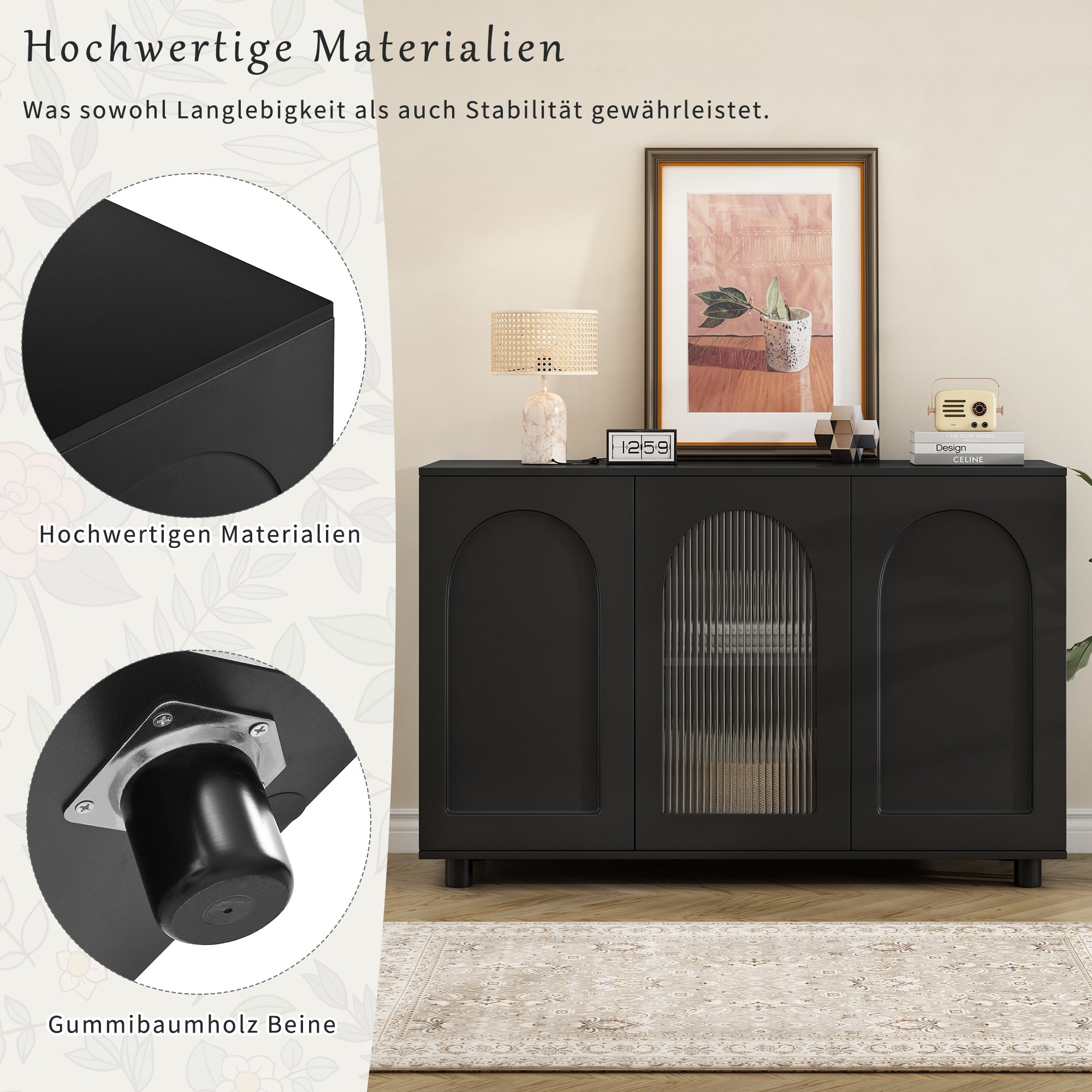 Logidon UForm Dressoir Zwart 120x40x78,5 cm Glazen Deur Rebounder Design
