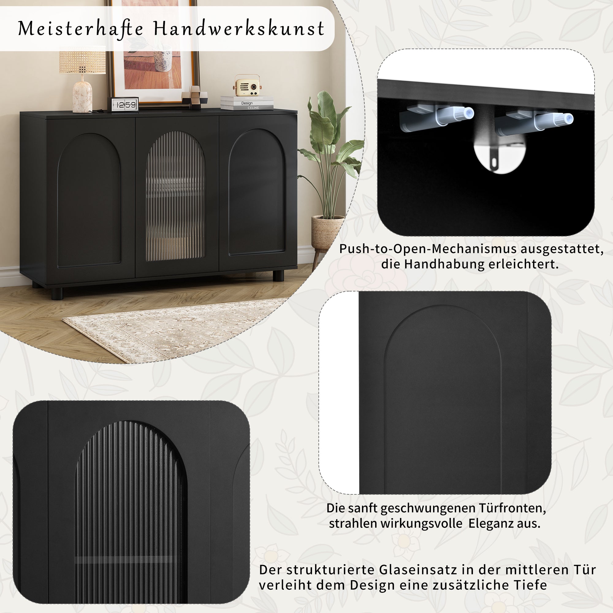 Logidon UForm Dressoir Zwart 120x40x78,5 cm Glazen Deur Rebounder Design