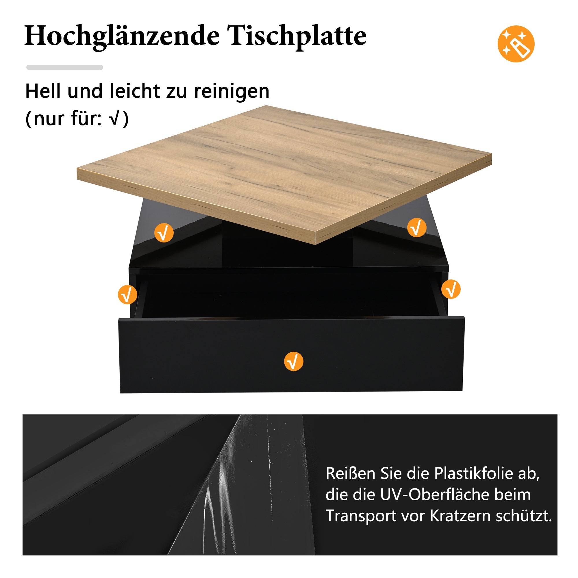 Logidon Vierkante Draaibare Salontafel 70x70 cm Bruin 360 graden