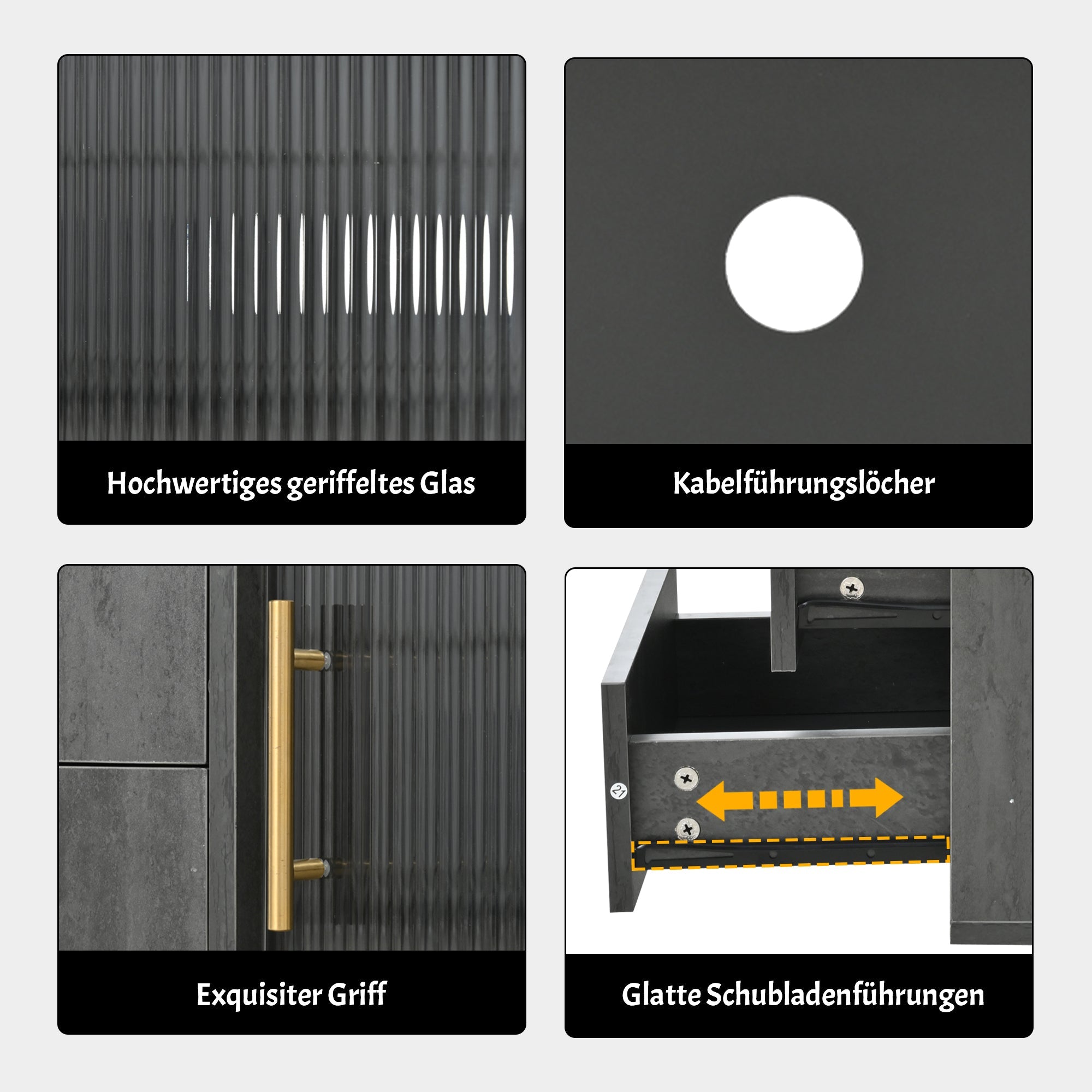 Logidon Deluxe TV-meubel 160 cm grijze marmerlook laden met openklapbare lades