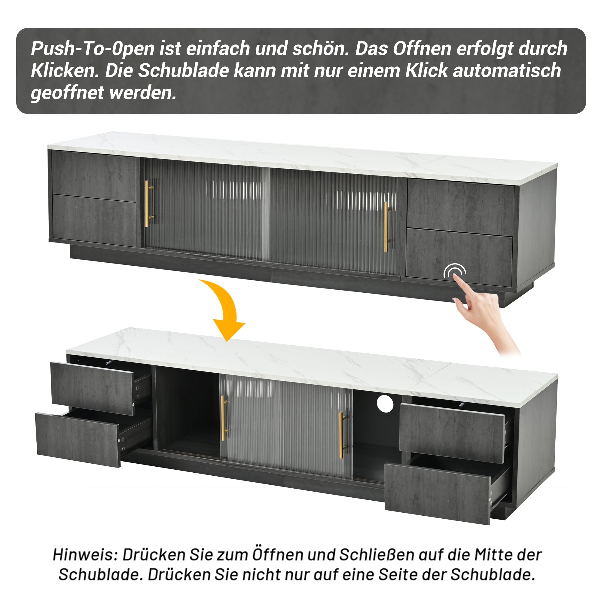 Logidon Deluxe TV-meubel 160 cm grijze marmerlook laden met openklapbare lades